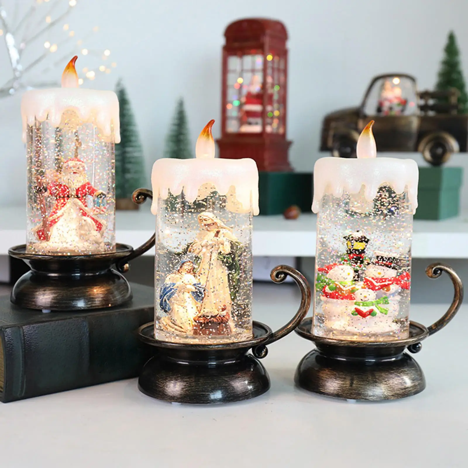 Christmas Snow Globes with Music Candles Light Decorative Lighted for Desktop Decoration Housewarming Gift Wedding Centerpieces