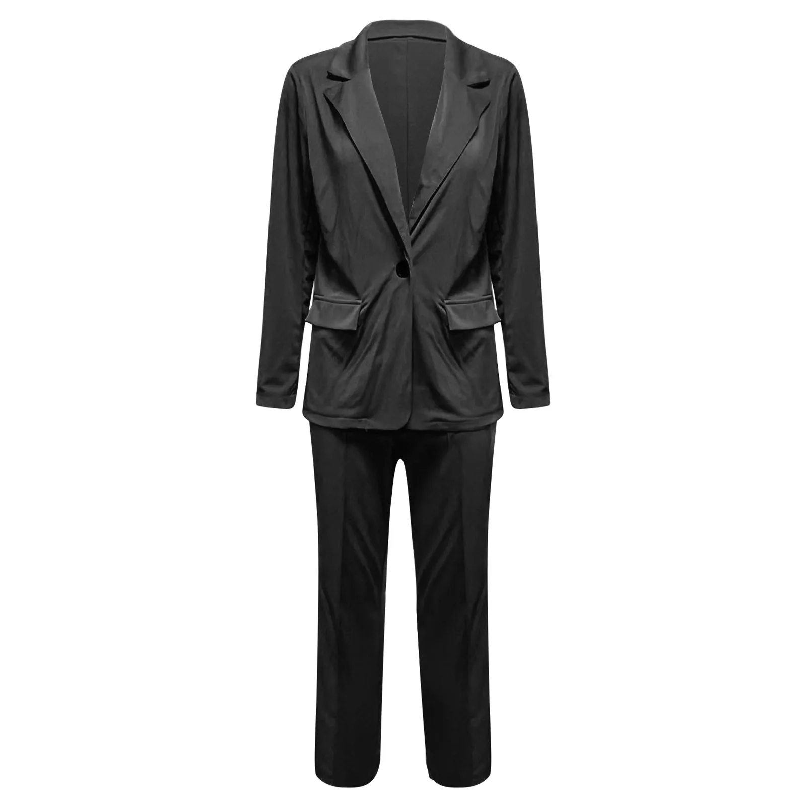 Blazer monocromático fino feminino, calças elegantes, jaquetas