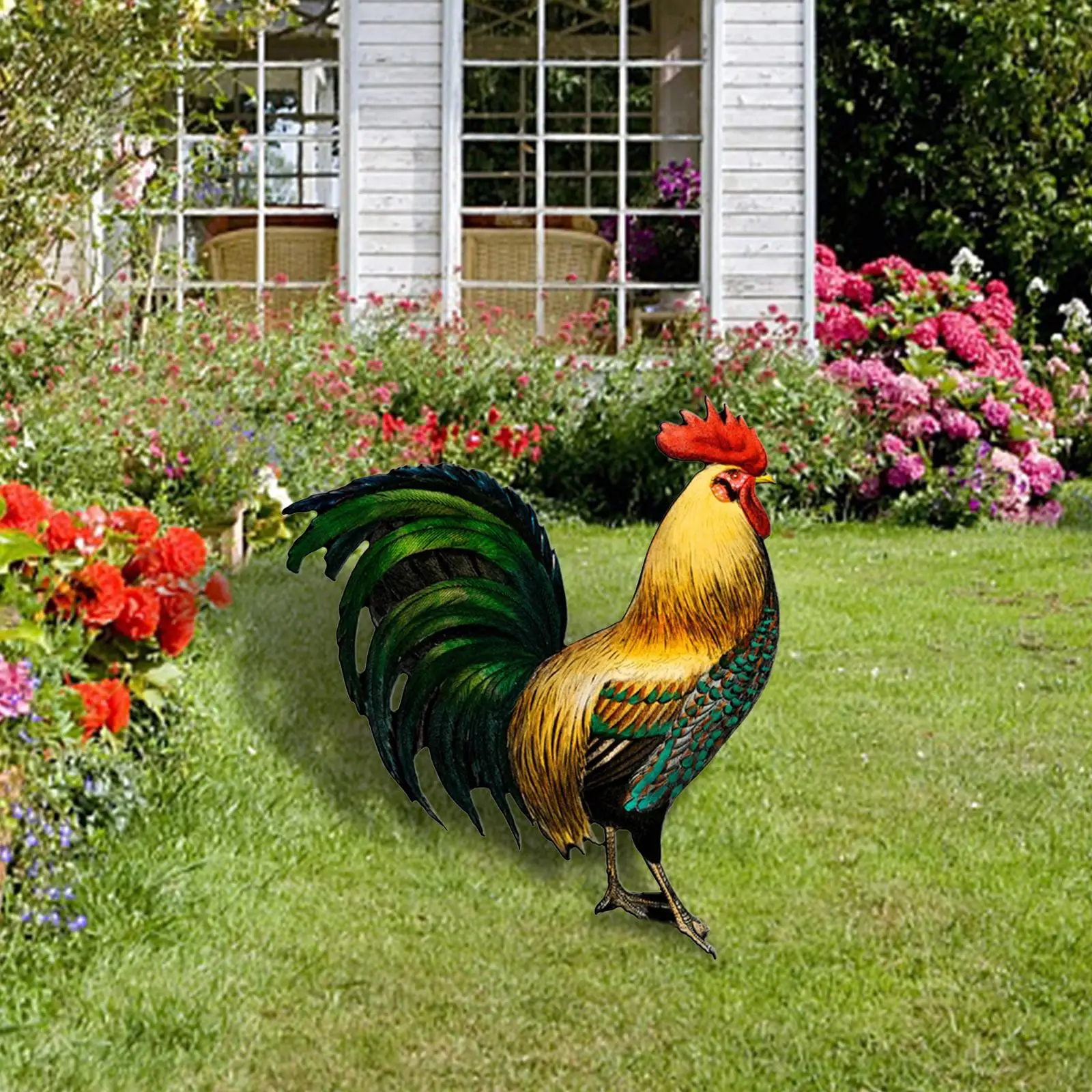 Rooster Garden Decor Chicken Shape Stake Rooster Sculpture Durable Weatherproof for Outdoor Landscape Garden Patio Yard