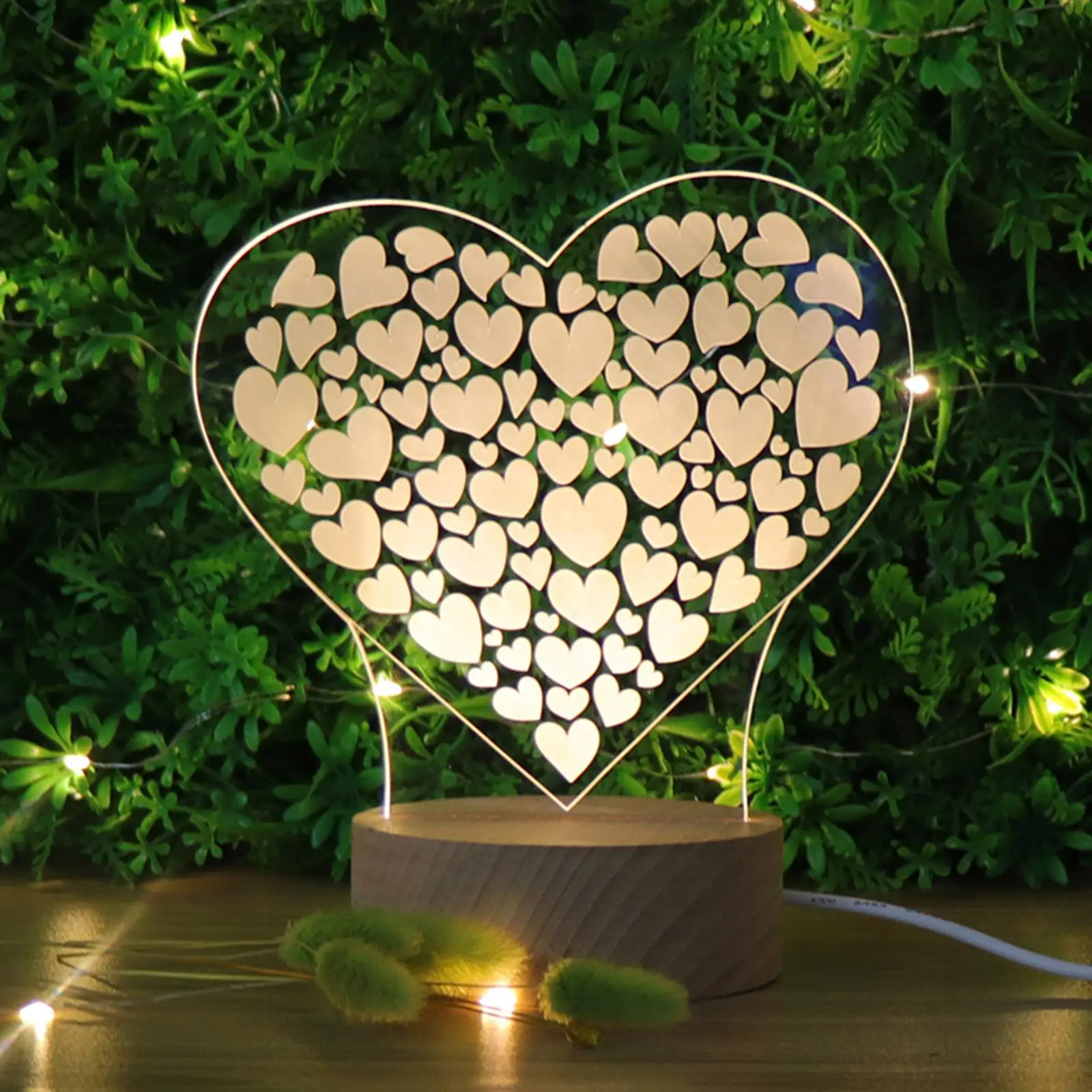 Creative 3D Love Table Lamp USB for dorm, Living Room, Birthday Gift,