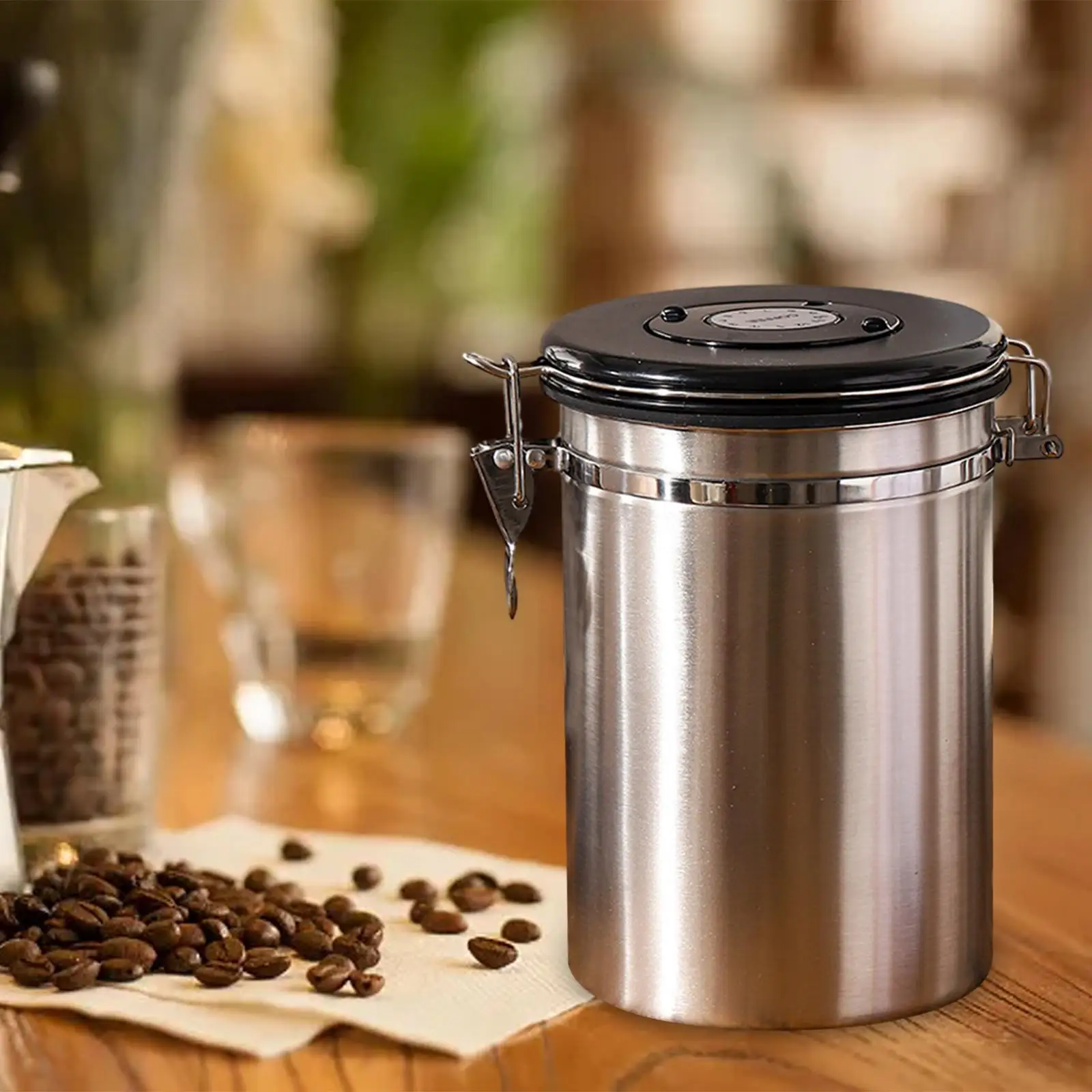 Coffee Bean Storage with Steel Spoon Seal Storage Multifunctional Airtight Storage Tank for Tea Sugar Coffee Beans Flour