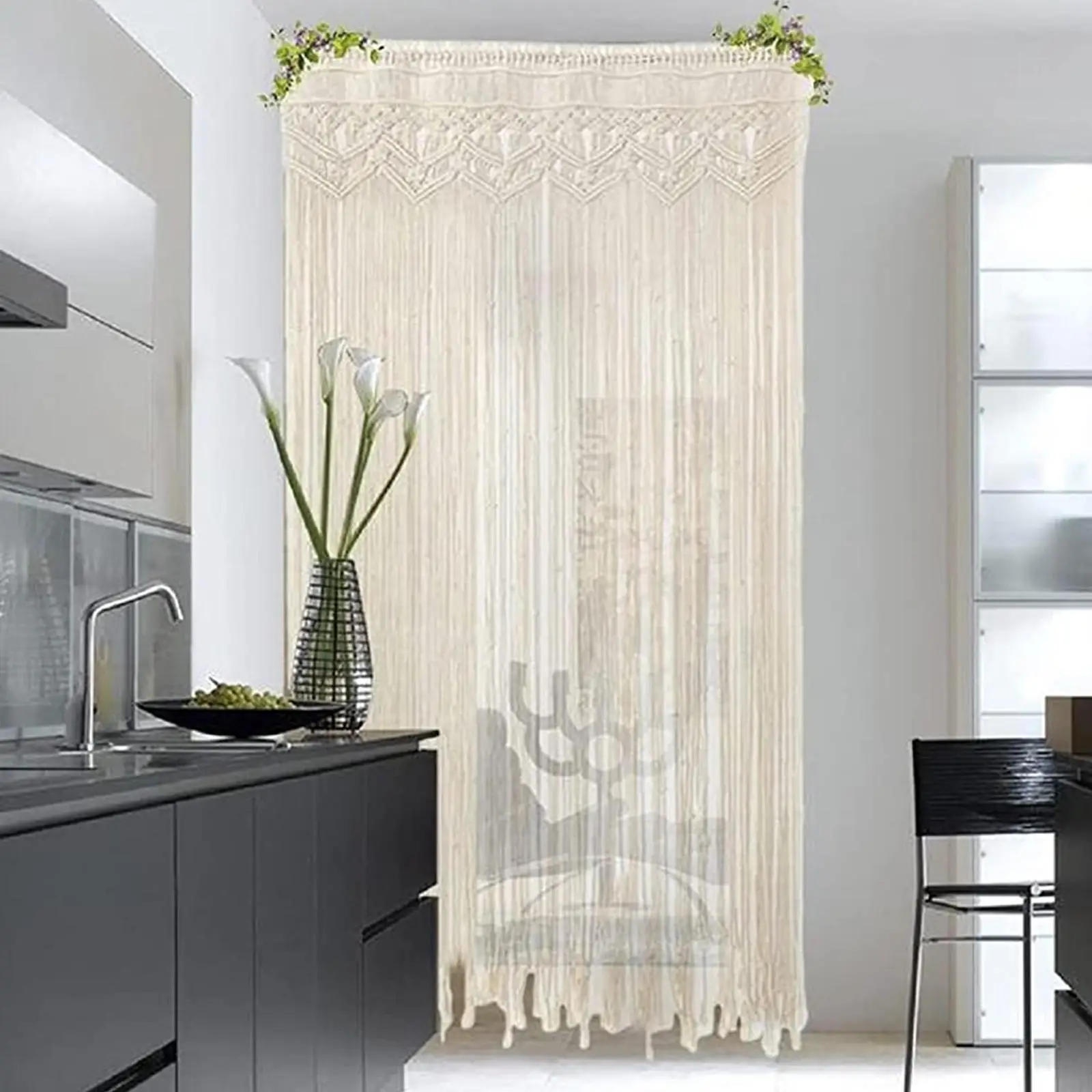 Handmade Macrame Tapestry Curtain Cotton Rope Woven Tapestry Wall Hanging Tapestry for Office Restaurant Decoration