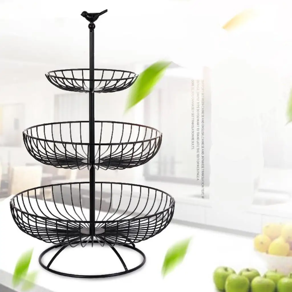 3-Tier Metal Wire Fruit Basket Free Standing Display Rack Bowl for Living Room, Dining Room, Kitchen