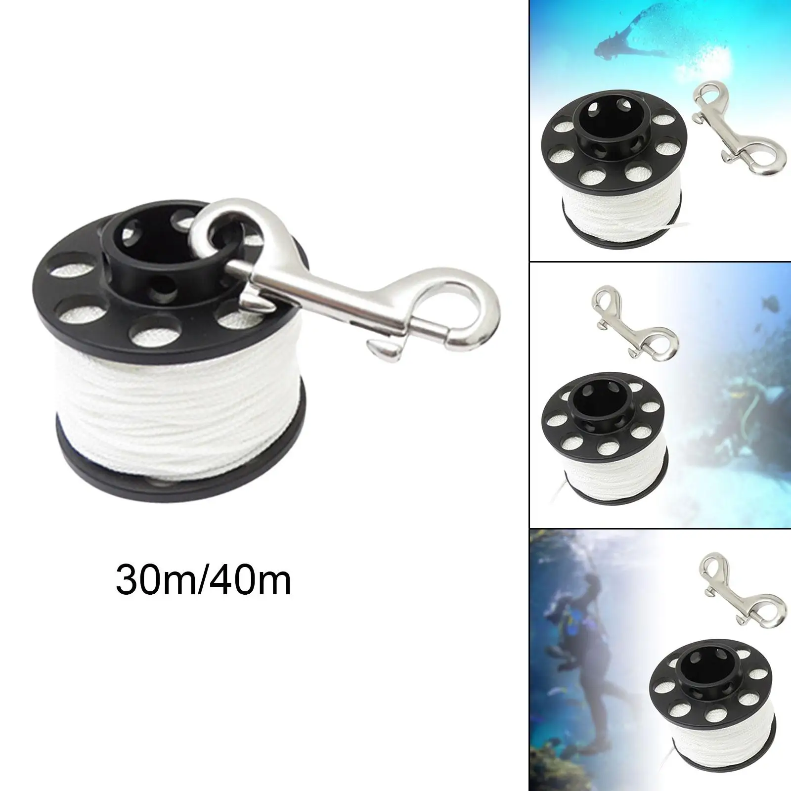 Diving Finger Reel with Double Ended Bolt Snap Clip Compact White Line Dive Reel