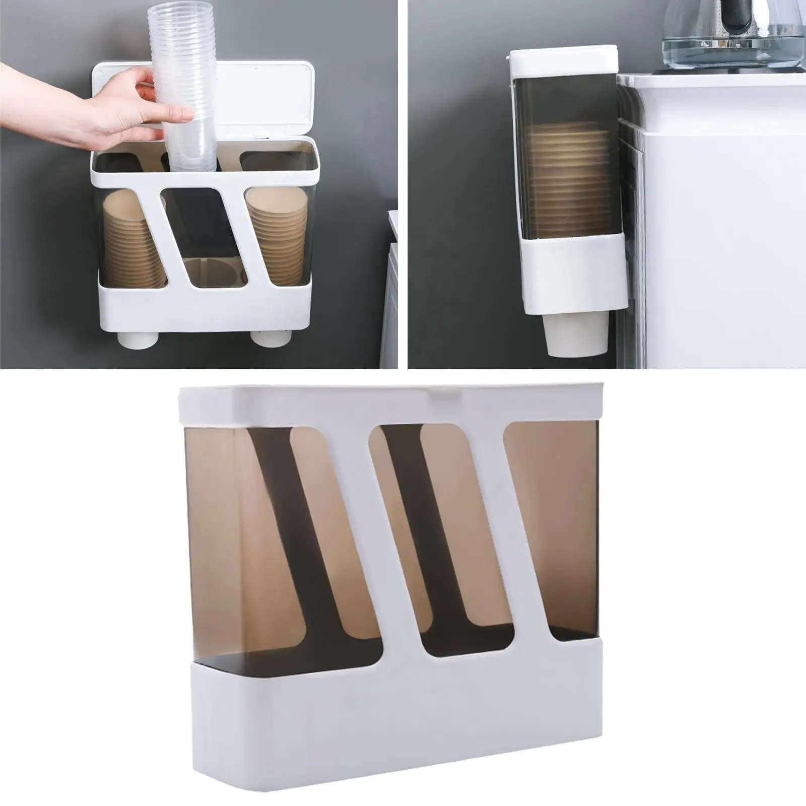 Dustproof Coffee Cup Organizer Countertop Storage Rack 3 Compartments Paper Cup Dispenser for Party Office Halloween Home