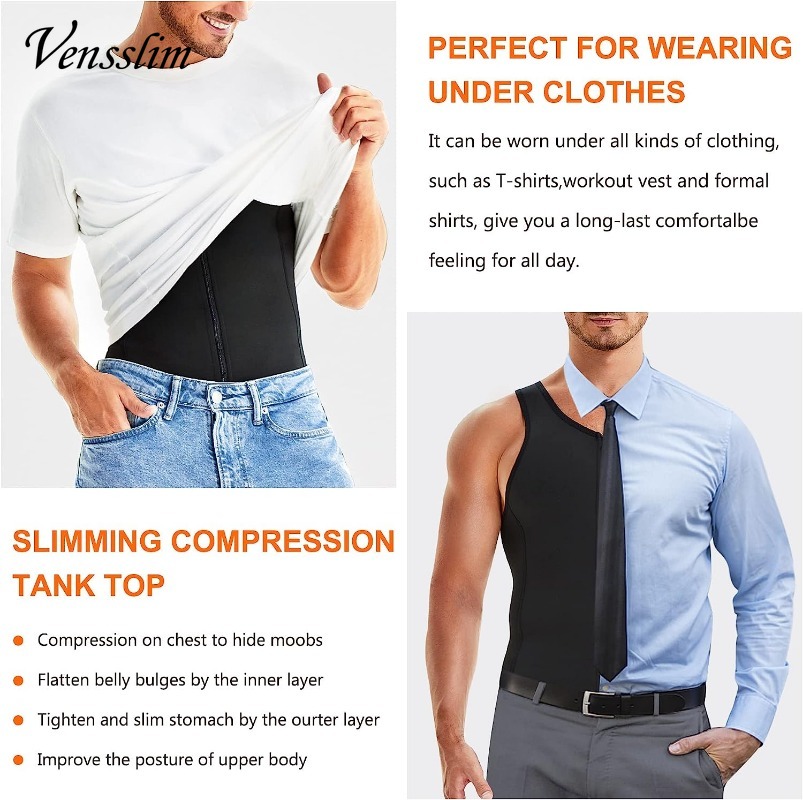 Description Picture 6 of itemVensslim Men Shapewear Slimming Body Shaper Compression Shirt with Zipper Tummy Control Waist Trainer Sweat Sauna Corset