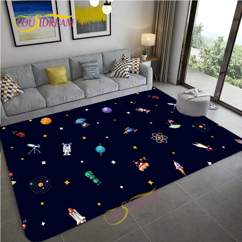 Cartoon Space Universe Planet Kids Play Mat Rugs