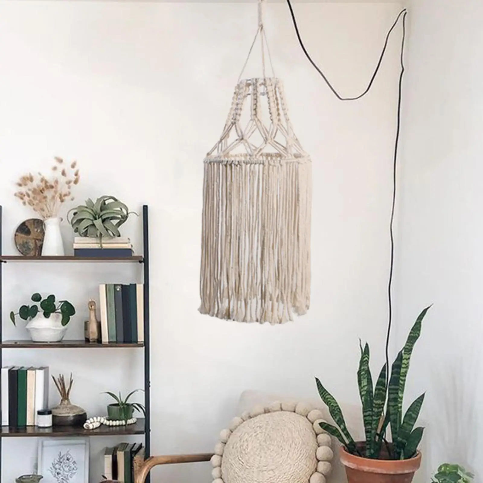 Bohemian Macrame Ceiling Lamp Shade Hanging Light Cover Tapestry Handwoven Lampshade for Office Dorm Home Decor Bedroom