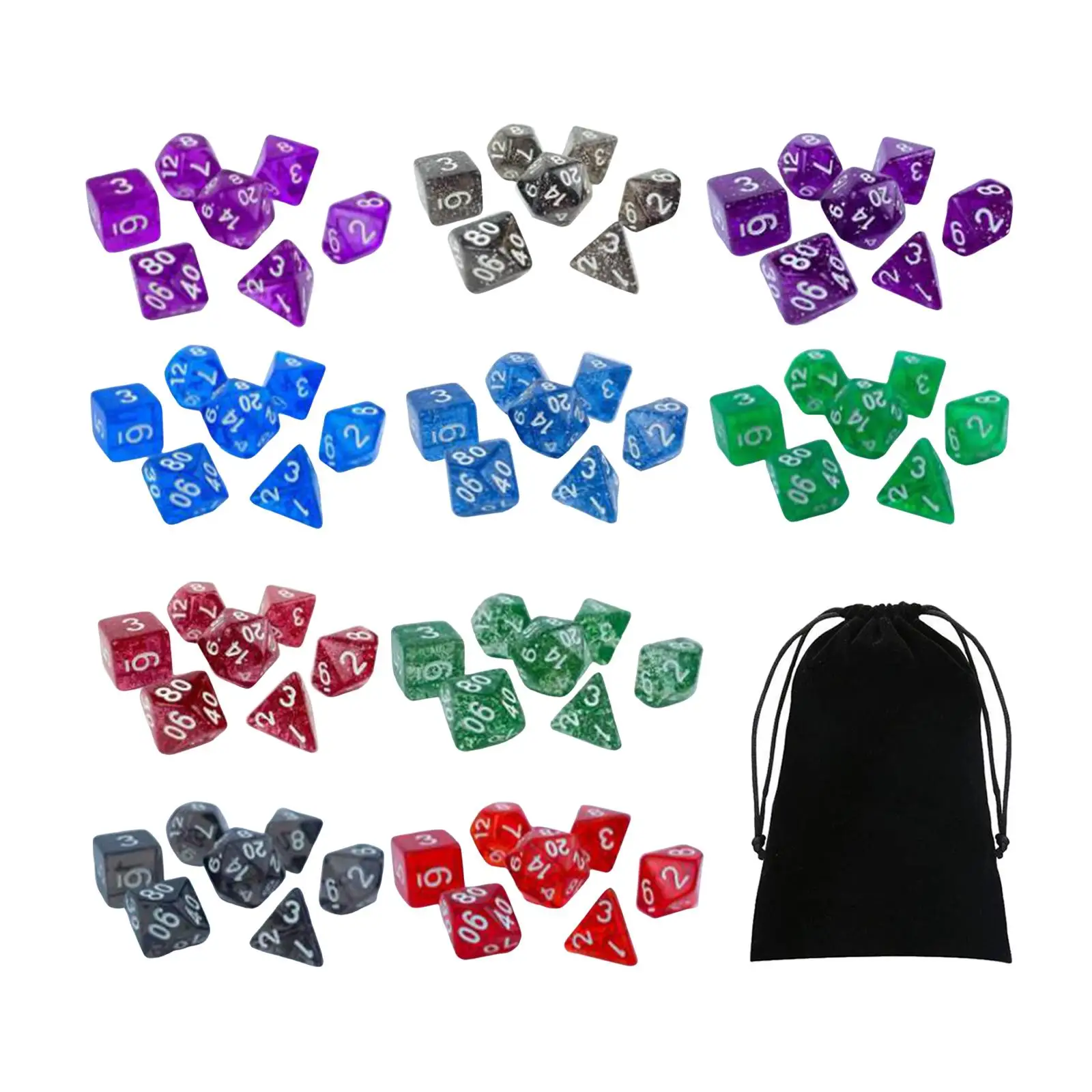  Acrylic Polyhedral Dice Set, Entertainment Toy with Storage Bag, Board