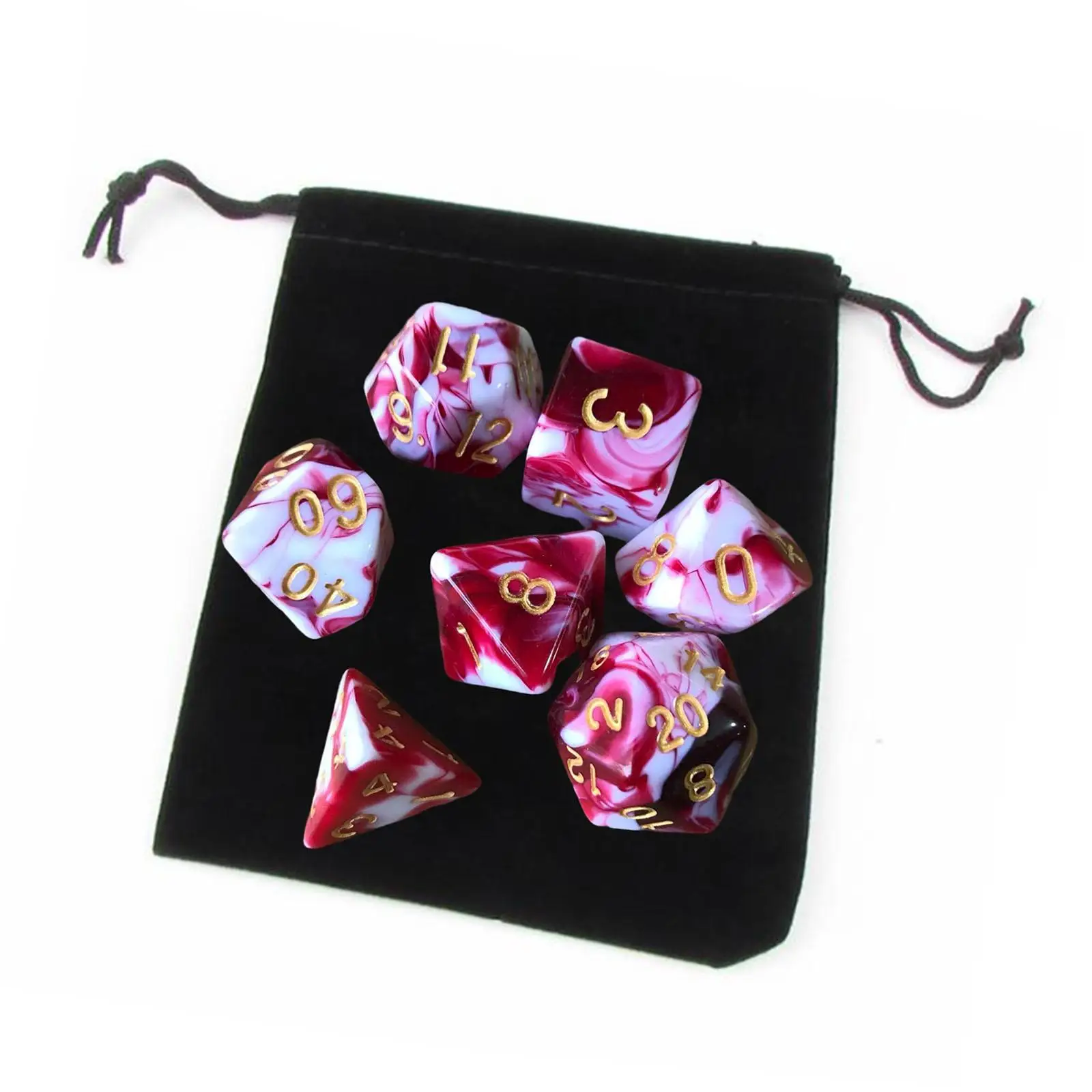 Pack of 7 Polyhedral Dices Set Party Toys D8 D10 D12 D20 with Pouch for MTG RPG Role Playing Table Games Classroom Accessories
