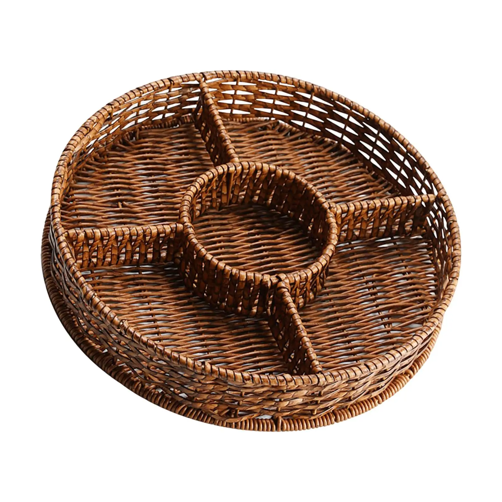 Hand Woven Serving Tray Snack Tray Multipurpose Table Organizer Imitation Rattan Woven Tray for Dining Room Coffee Table Kitchen