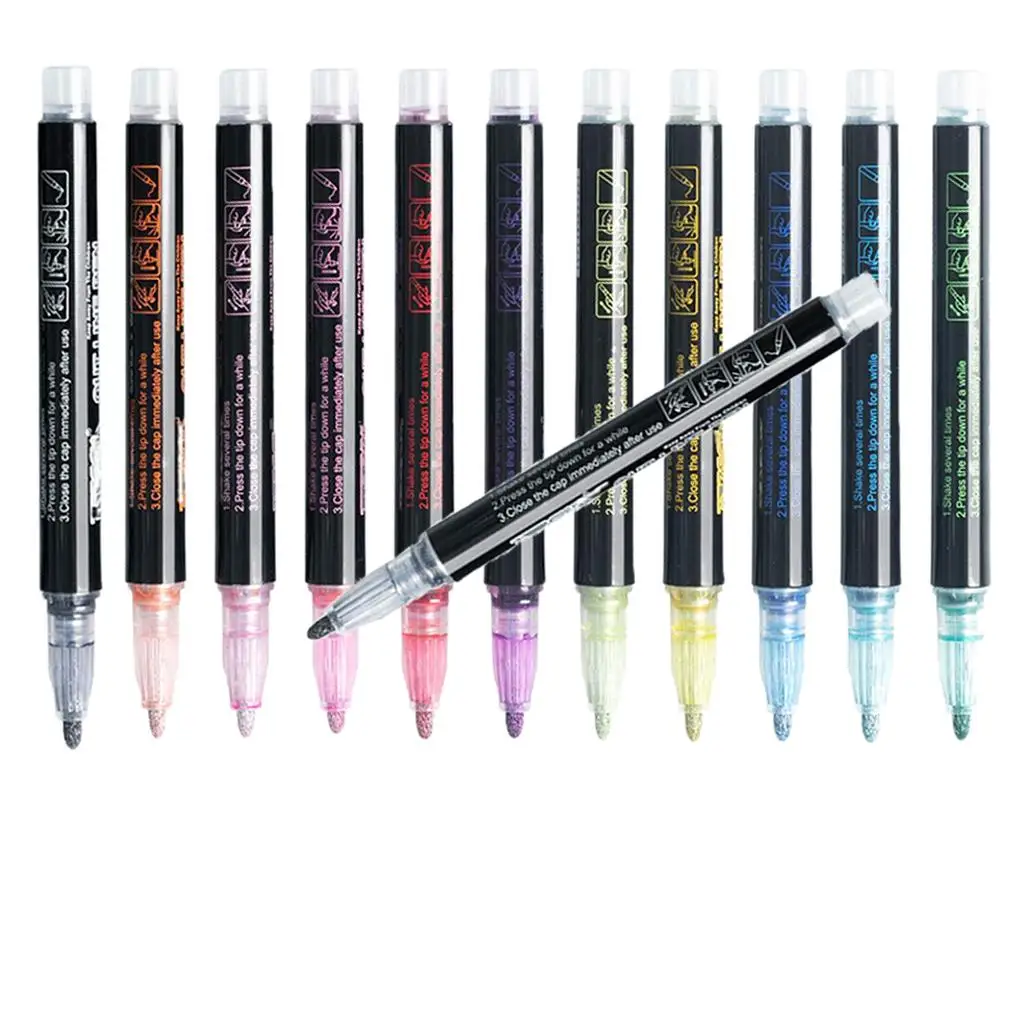 12Colors Metallic Pens Writing Drawing Graffiti Pens Diary 