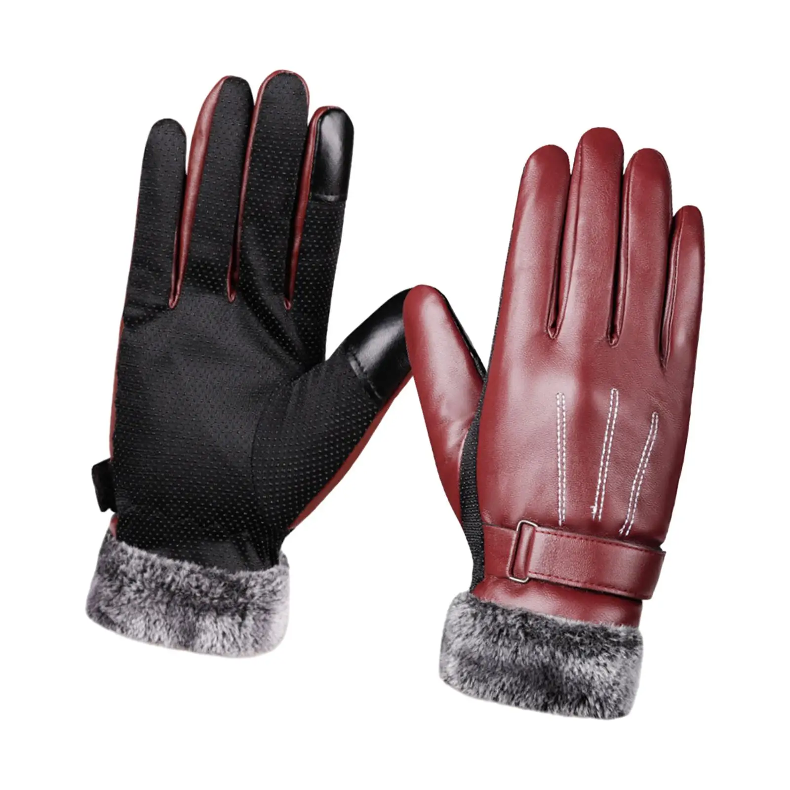 Women Winter Gloves PU Leather Warm Gloves Touchscreen Cycling Gloves for Riding