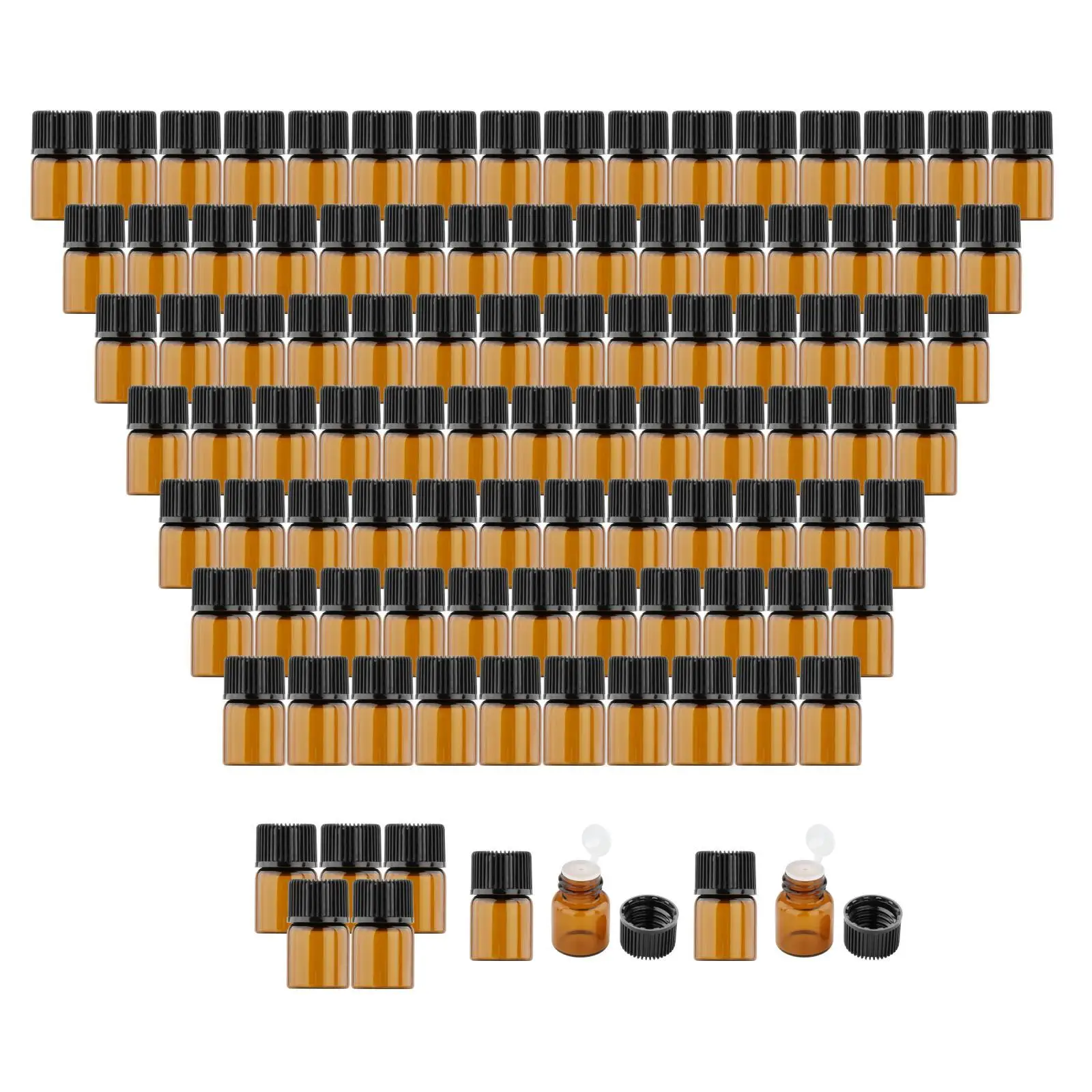 100Pcs Amber Mini Glass Bottle W/Orifice Reducer Screw Cover Leakproof Small Essential Oil Bottle for Chemical Liquid Perfume