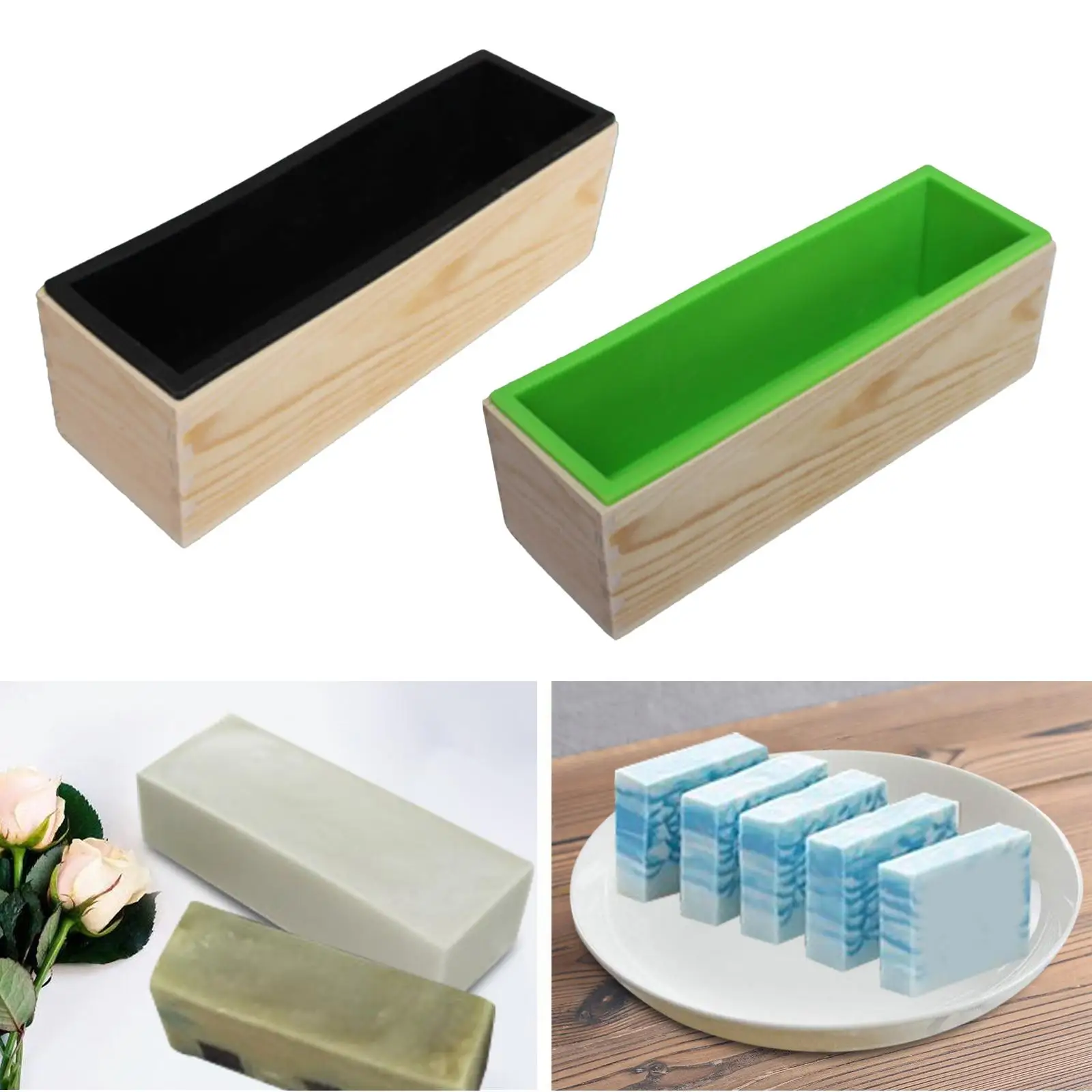Silicone Soap Making Mould Epoxy Resin Model Rectangle with Wooden Box Handmade DIY Crafts Supplies Tool