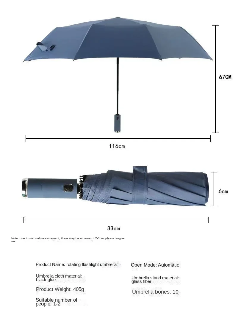 Paraguas LED de Alta Calidad | Sombrilla de Negocios Plegable | 10 Huesos, Duradero, Creativo, Antorcha de Bolsa Automática