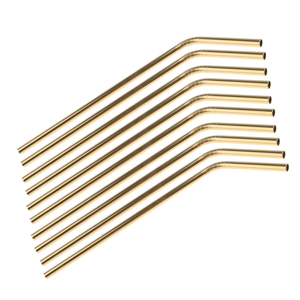 10 Pieces Reusable Metal 304 Stainless Steel Drinking Straws Curved for Cups Gold - Washable - Easy to Clean