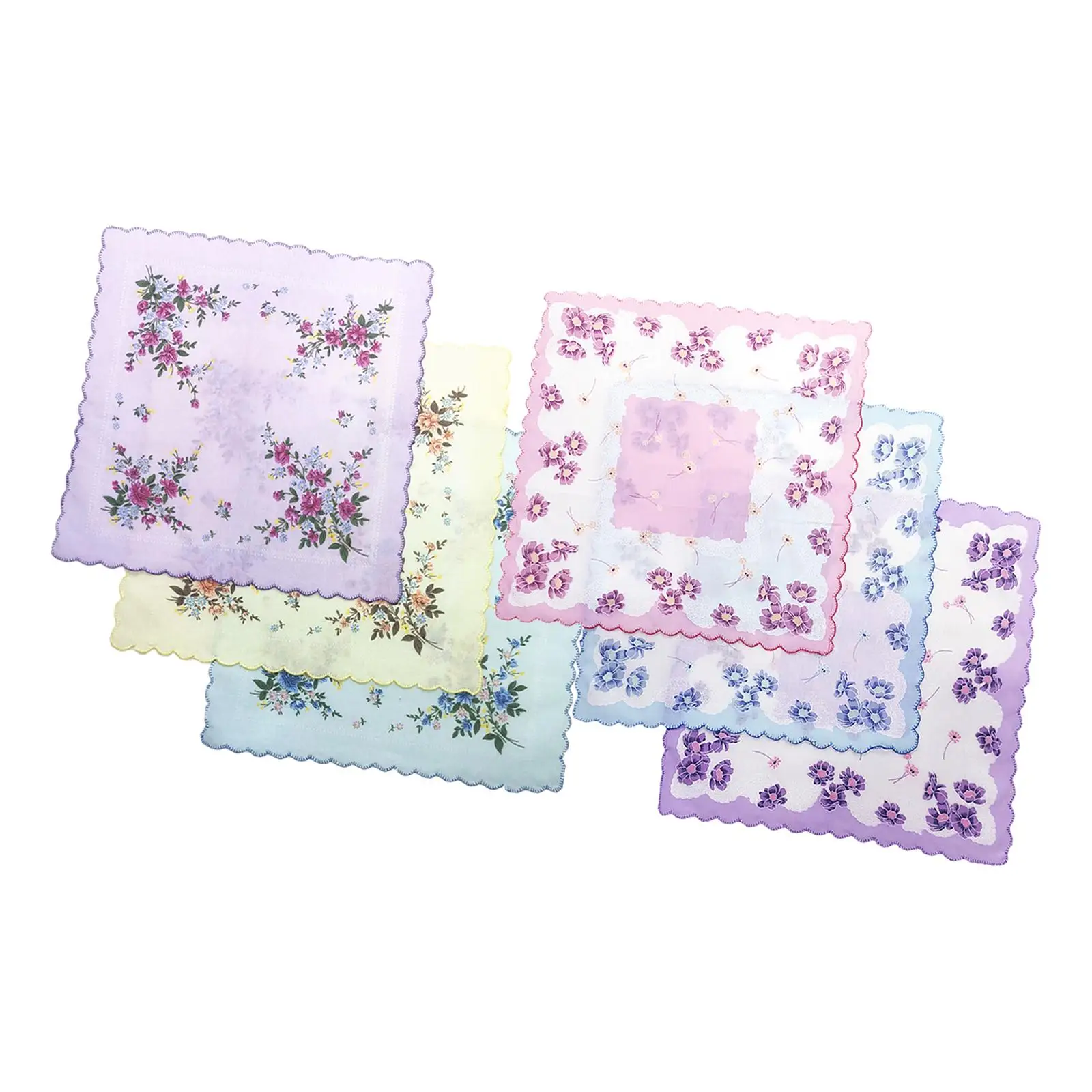 Womens Handkerchiefs Wavy Edge Cotton Vintage Style Printed Flower Handkerchief Pocket Hankies for Party Gift Wedding 30cmx30cm