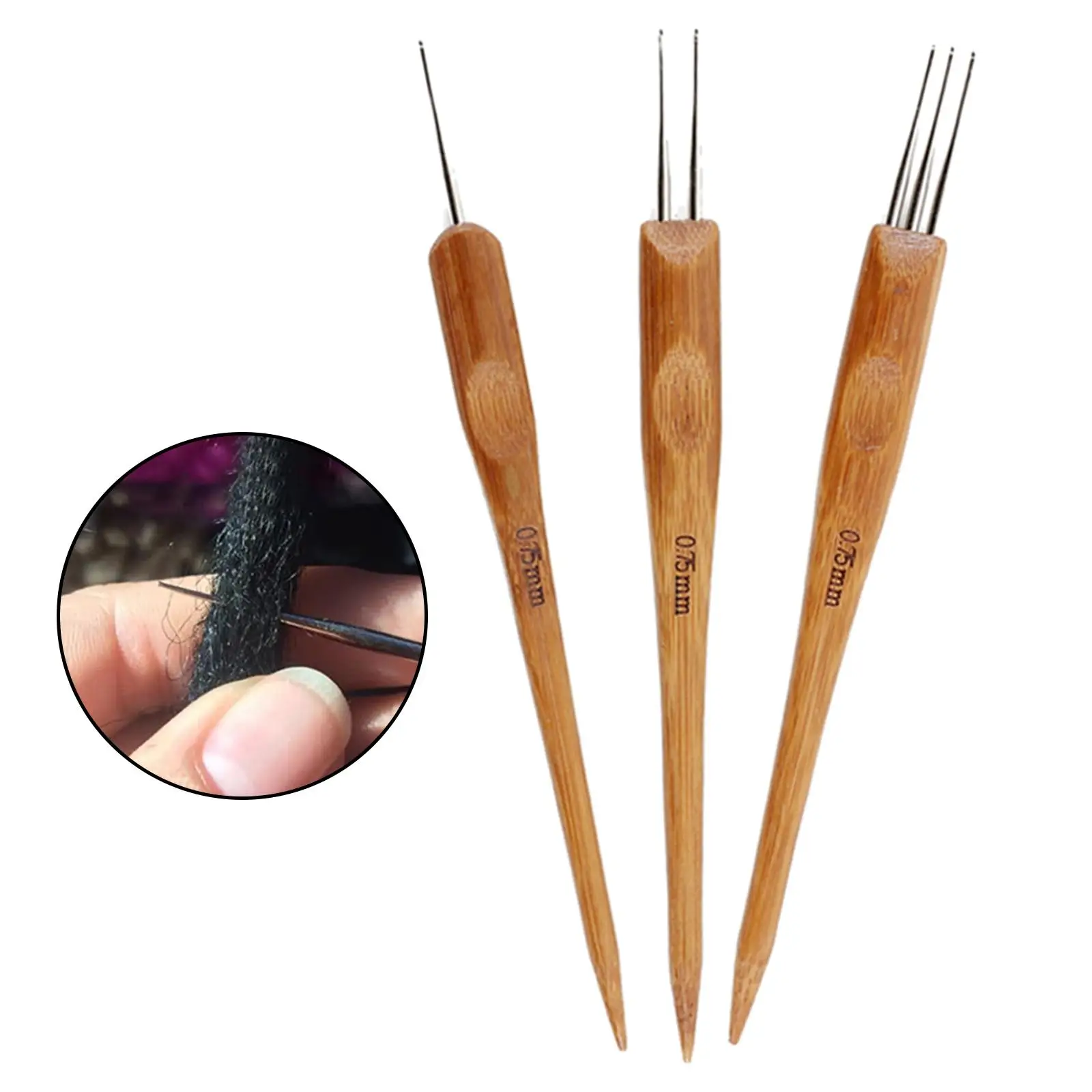 3Pcs Dreadlock Crochet Hook Tool Hair Braiding Weaving Wooden Handle 1 Hook 2 Hooks 3 Hooks Locs Crochet Needle for Braid Crafts