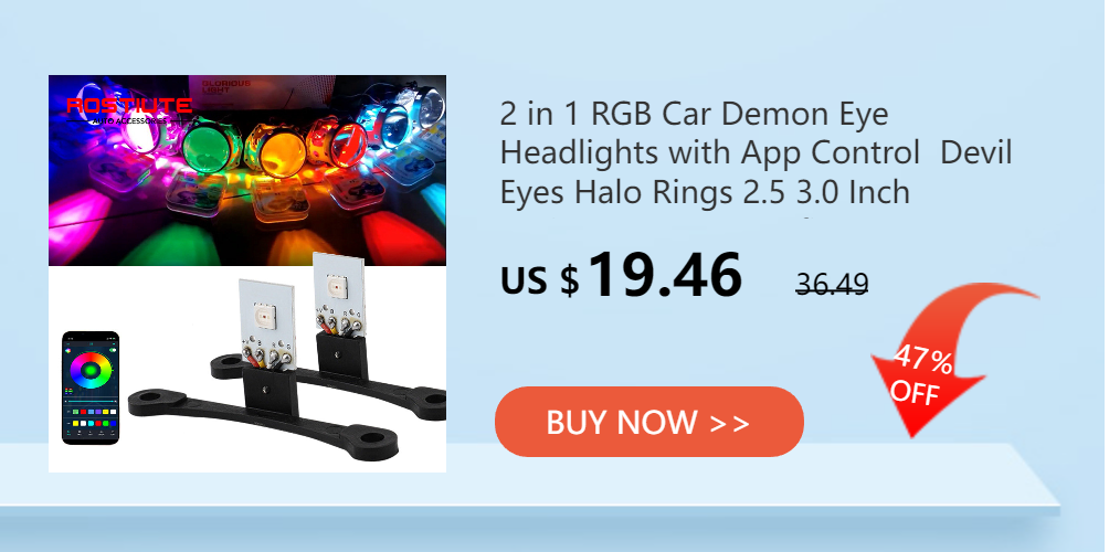 2 in 1 RGB Car Demon Eye Headlights with App Control  Devil Eyes Halo Rings 2.5 3.0 Inch Projector Lens Retrofit Car Accessories