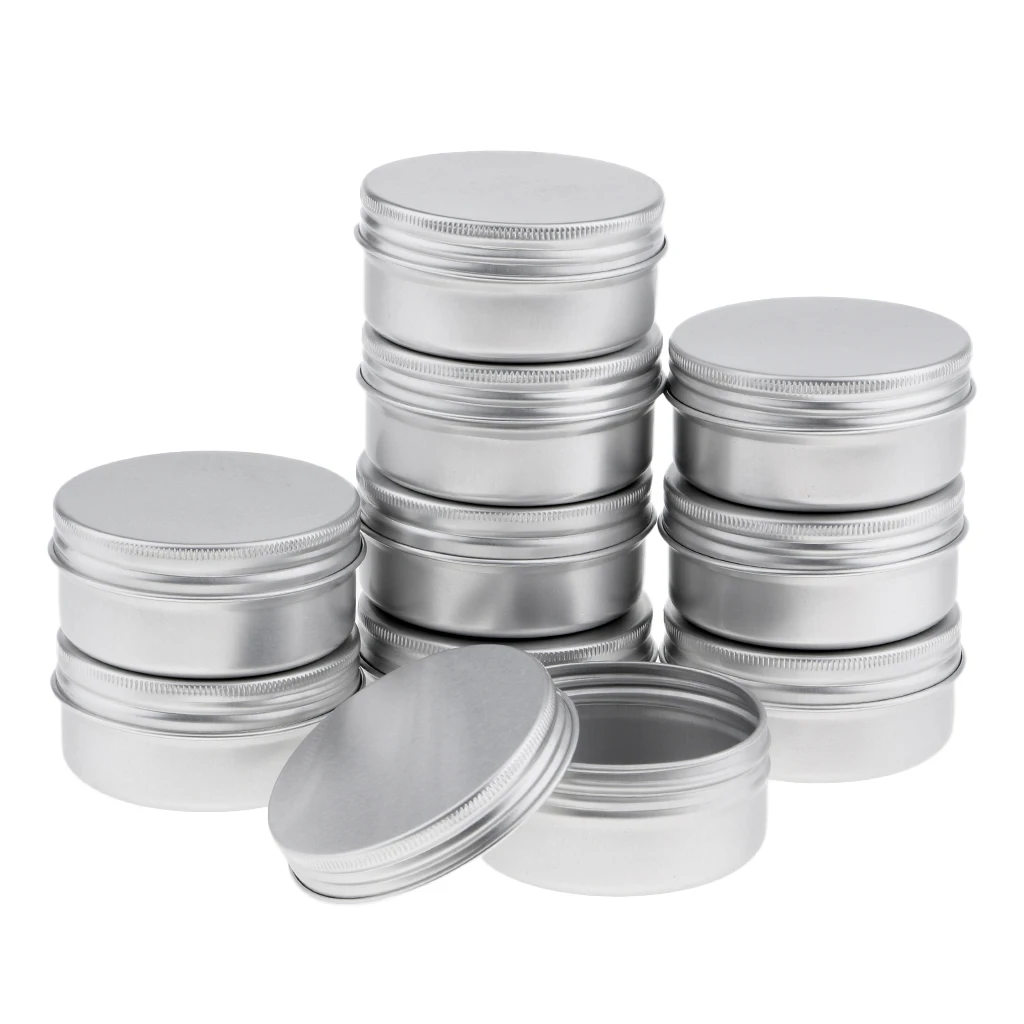 10pcs 50ml Empty Cosmetic Pots Lip Balm Container Jar Small Silver Aluminum Tins with Screw Lid