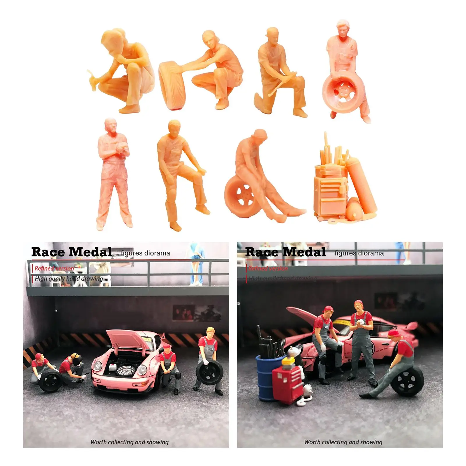 Resin 1/64 Miniature People Figurines Motorcyclist Garage Scenes Maintenance Workers Diorama Scene Layout Decoration