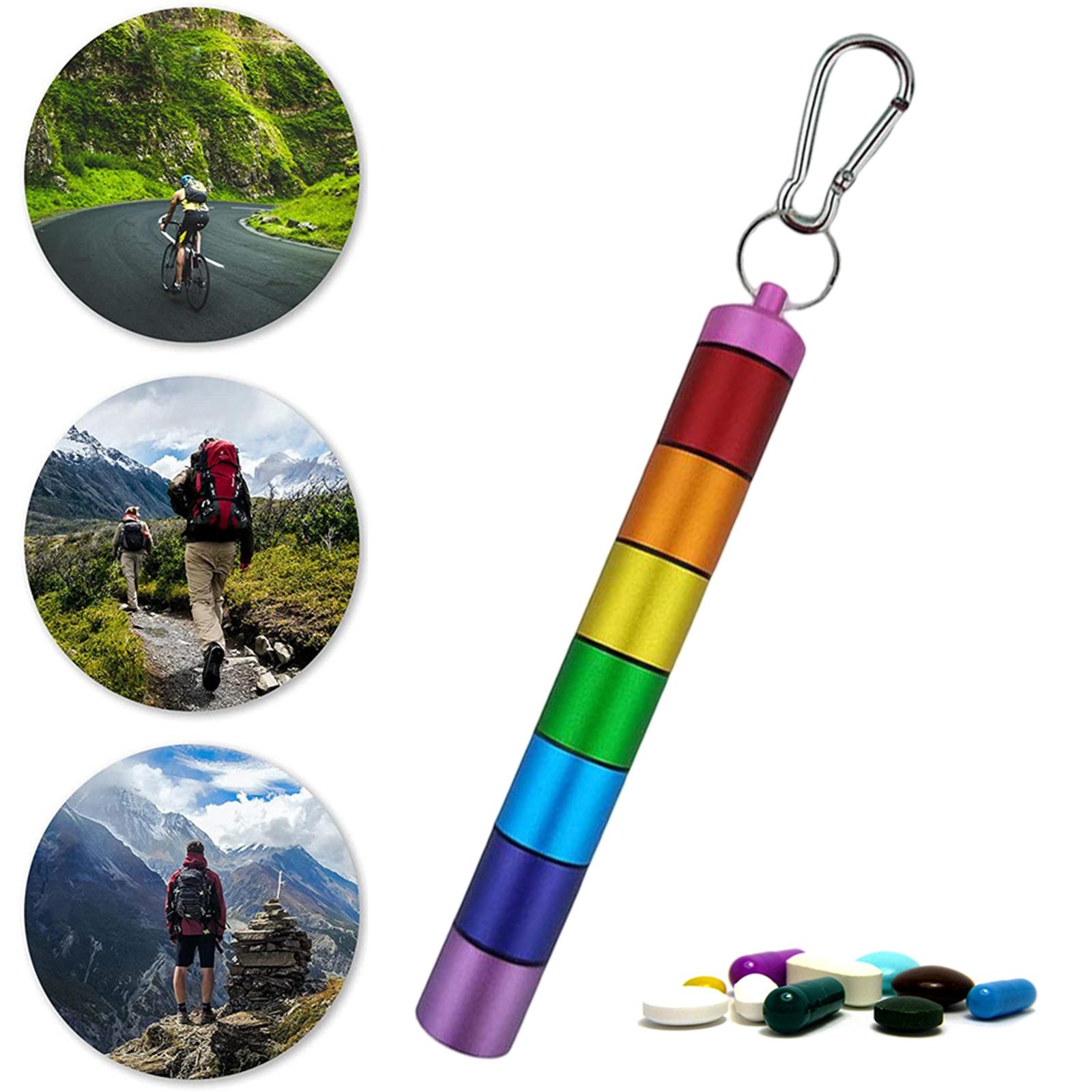 Small Portable Pill Box Keychain, 7 Day Waterproof Aluminium Alloy Pill Organizer for Travel Outdoor Camping