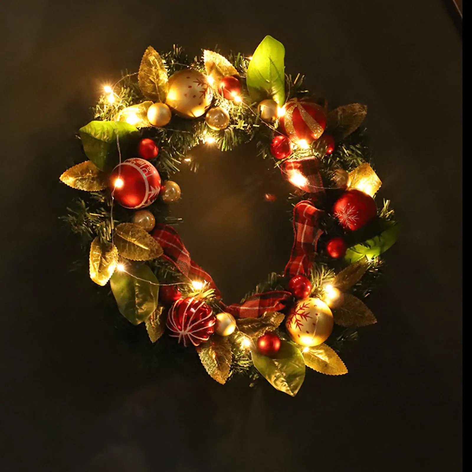 Artificial Christmas Wreath with Light Greenery Leaves Christmas Ball Garland for Thanksgiving Window Yard Festival Decoration