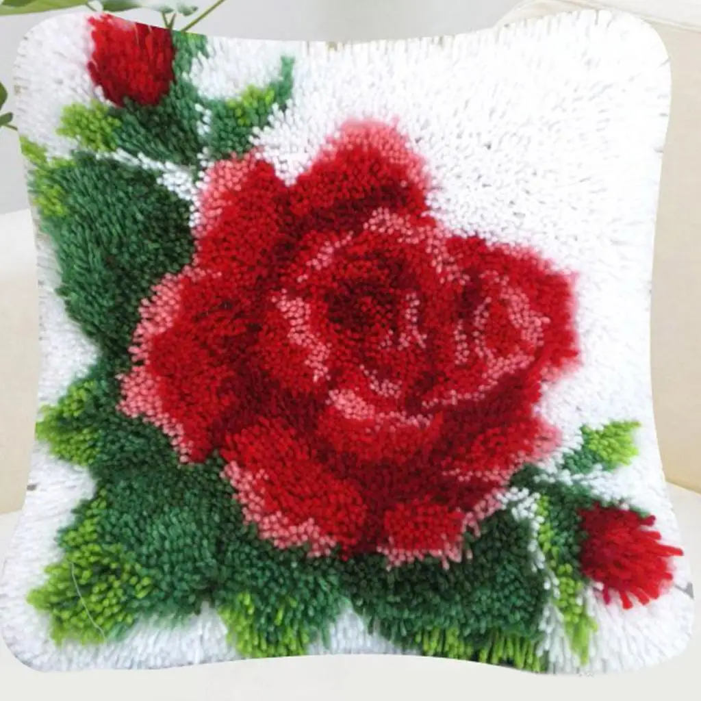 DIY Crochet Yarn Kits,Needlework Latch  Unfinished Crocheting Rug Yarn Cushion Embroidery Carpet Set (Flower,15.7``X15.7``)