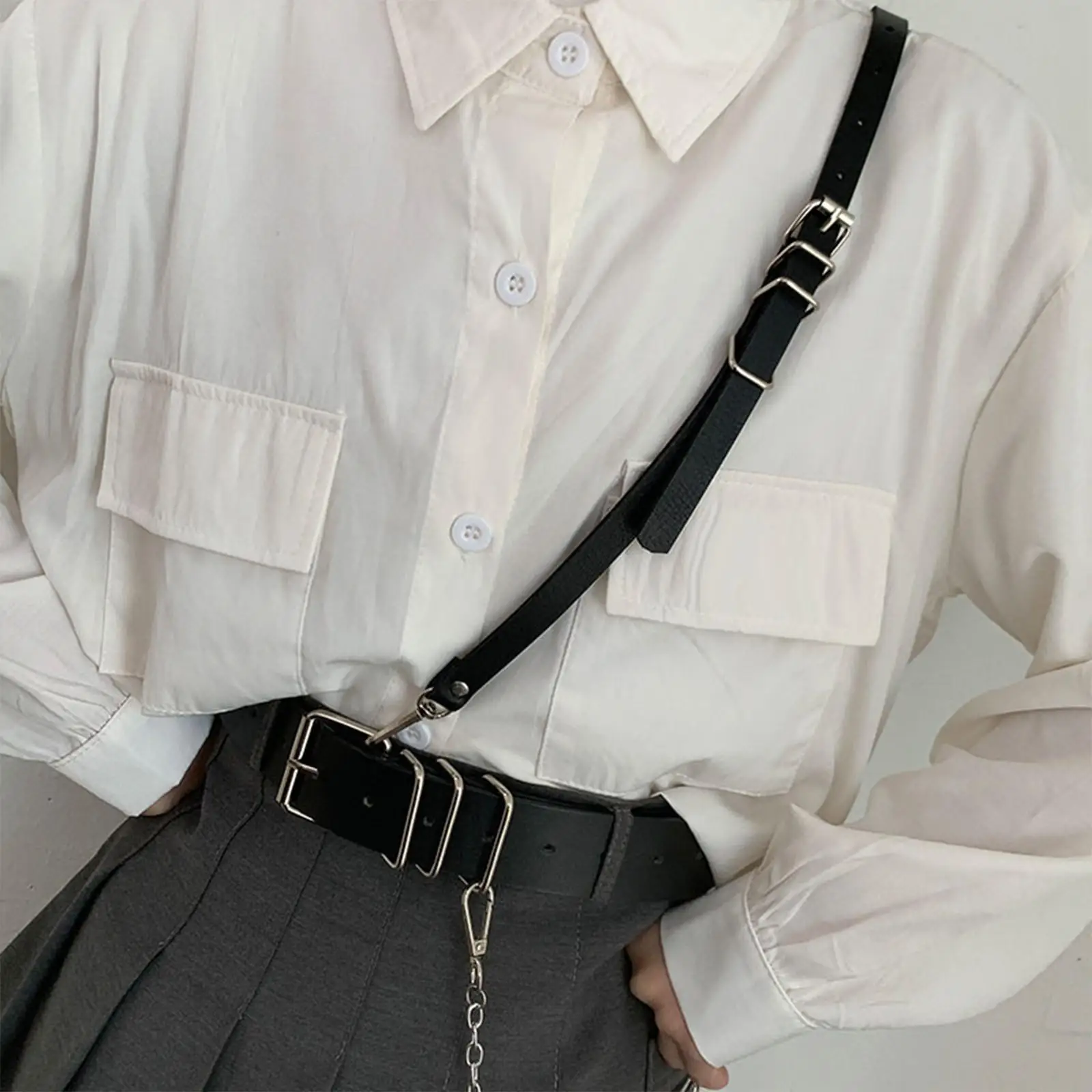 PU Leather Women Waist Belt Corsage Steampunk Decorative Top Female for Coat