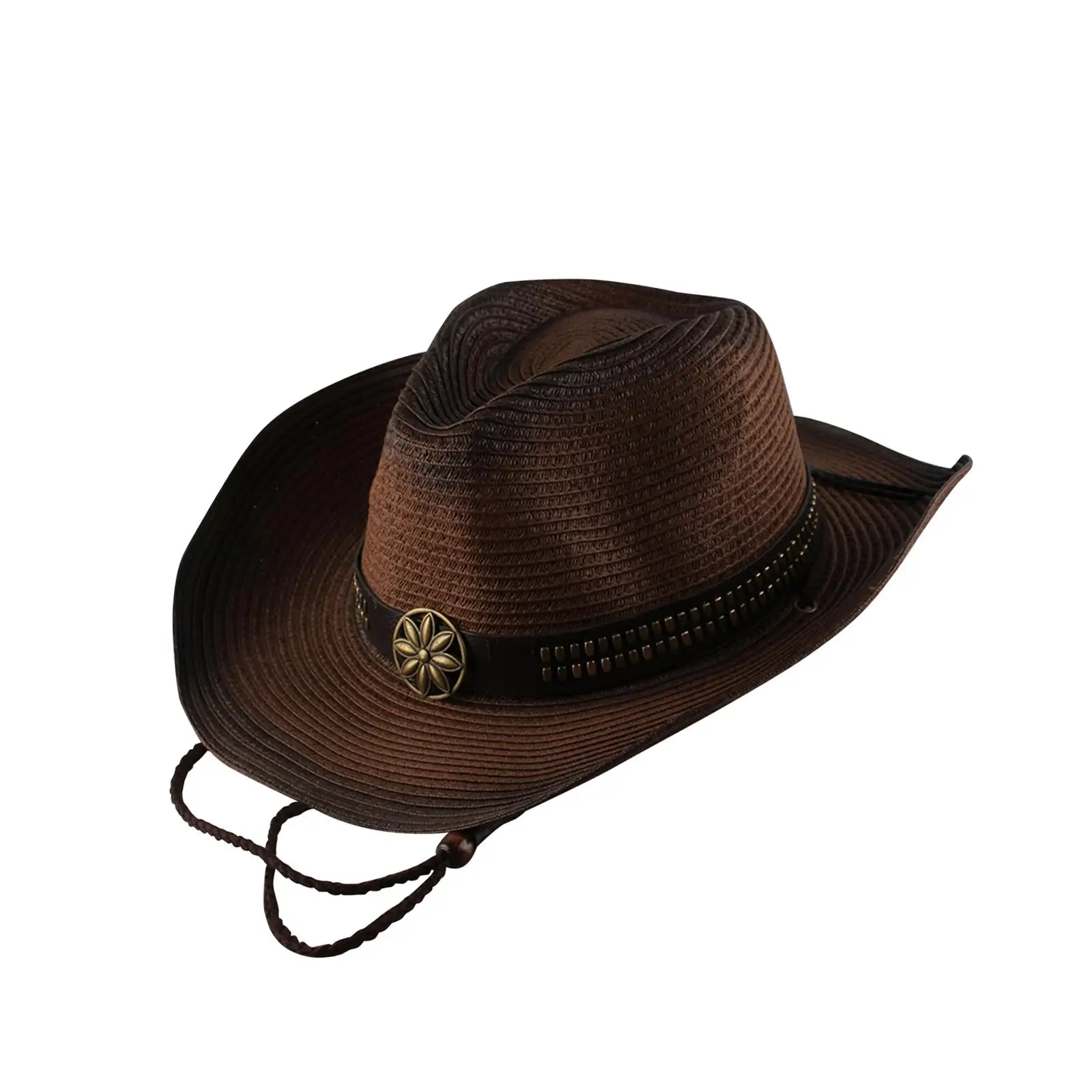 Women and Men Western Style Cow boy Hat Wide Brim Panama Cowgirl Hat with Lanyard with Buckle Sun Hat Fashionable for Travel