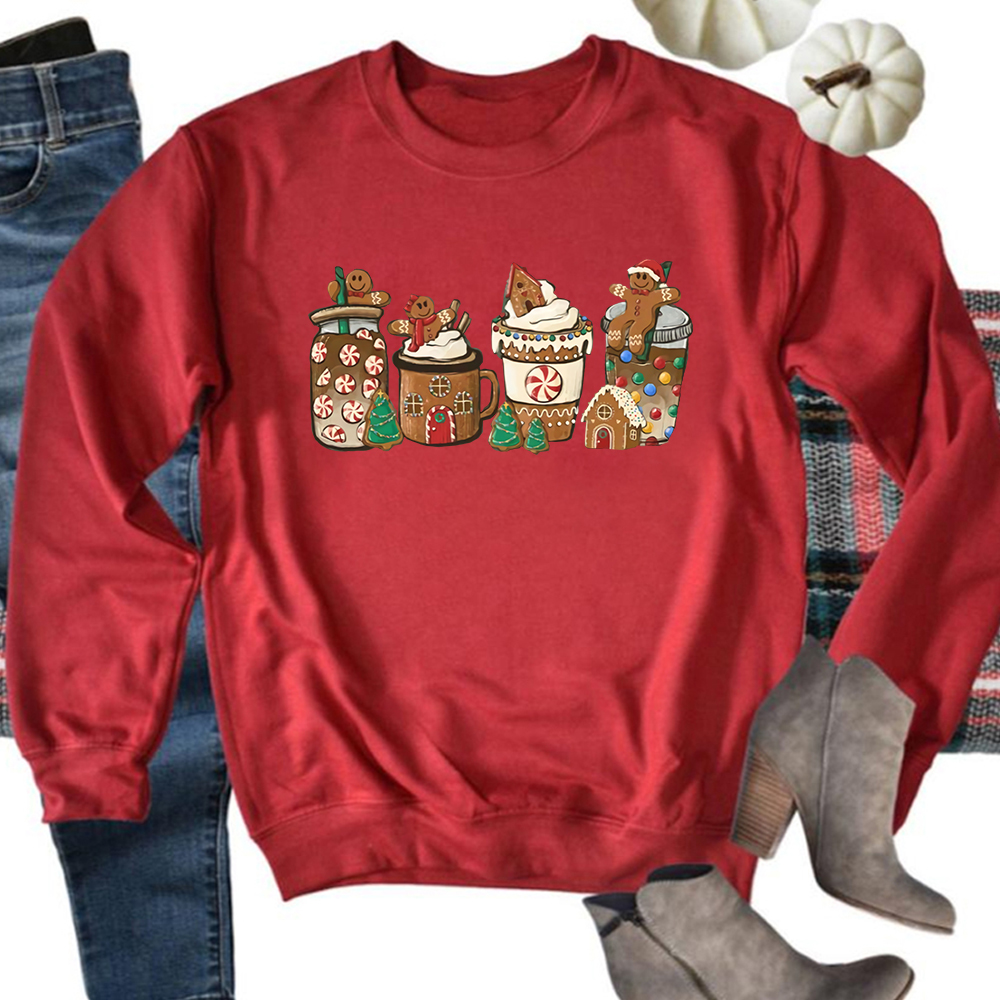 gingerbread natal café moletom latte bebida hoodie feminino feriado natal boneco de neve pullover natal crewneck camisolas