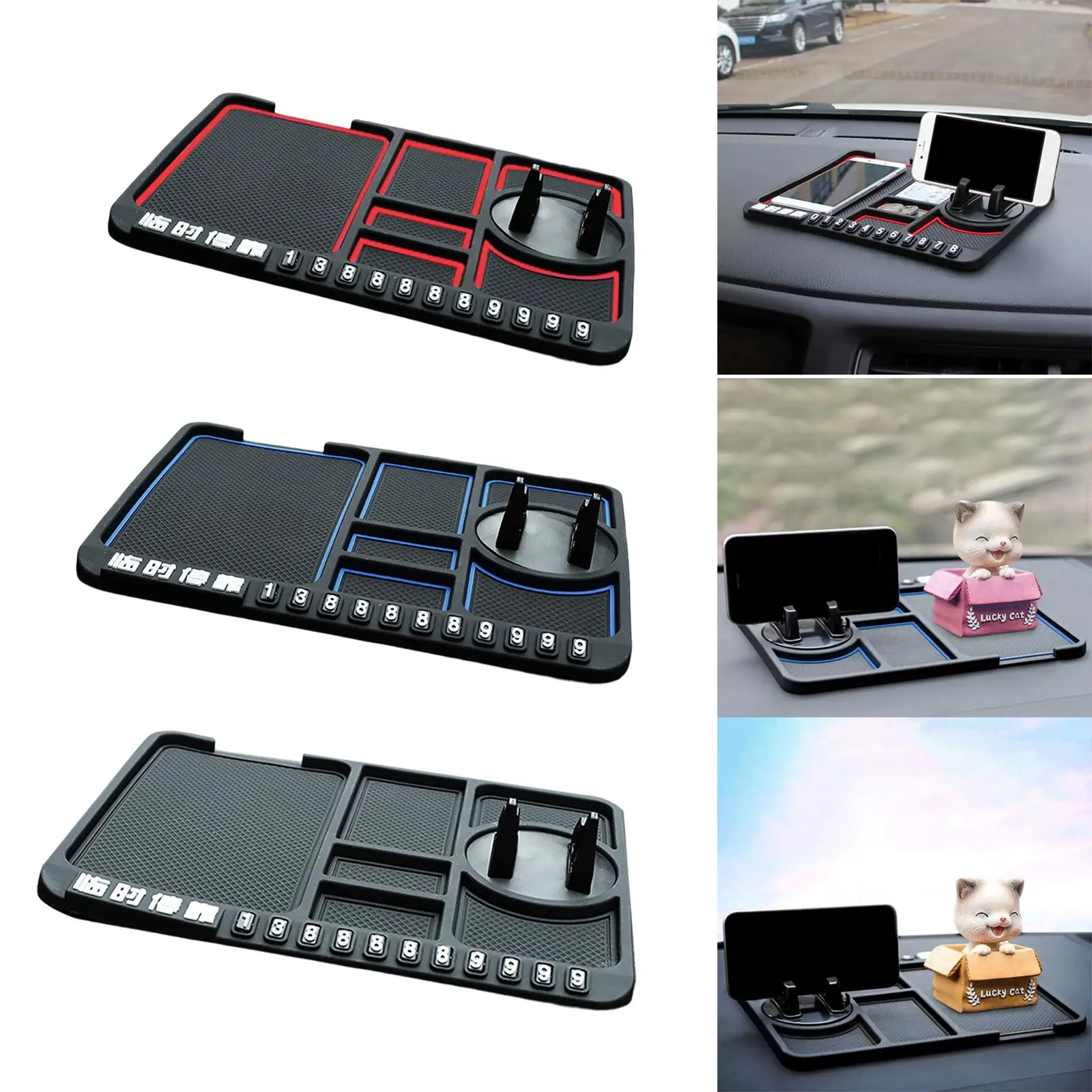 Multifunctional Car Anti Slip Mat Silicone Anti Slide Parking Card Number Plate GPS Sticky Phone Pad Stand Gadget Bracket Mount
