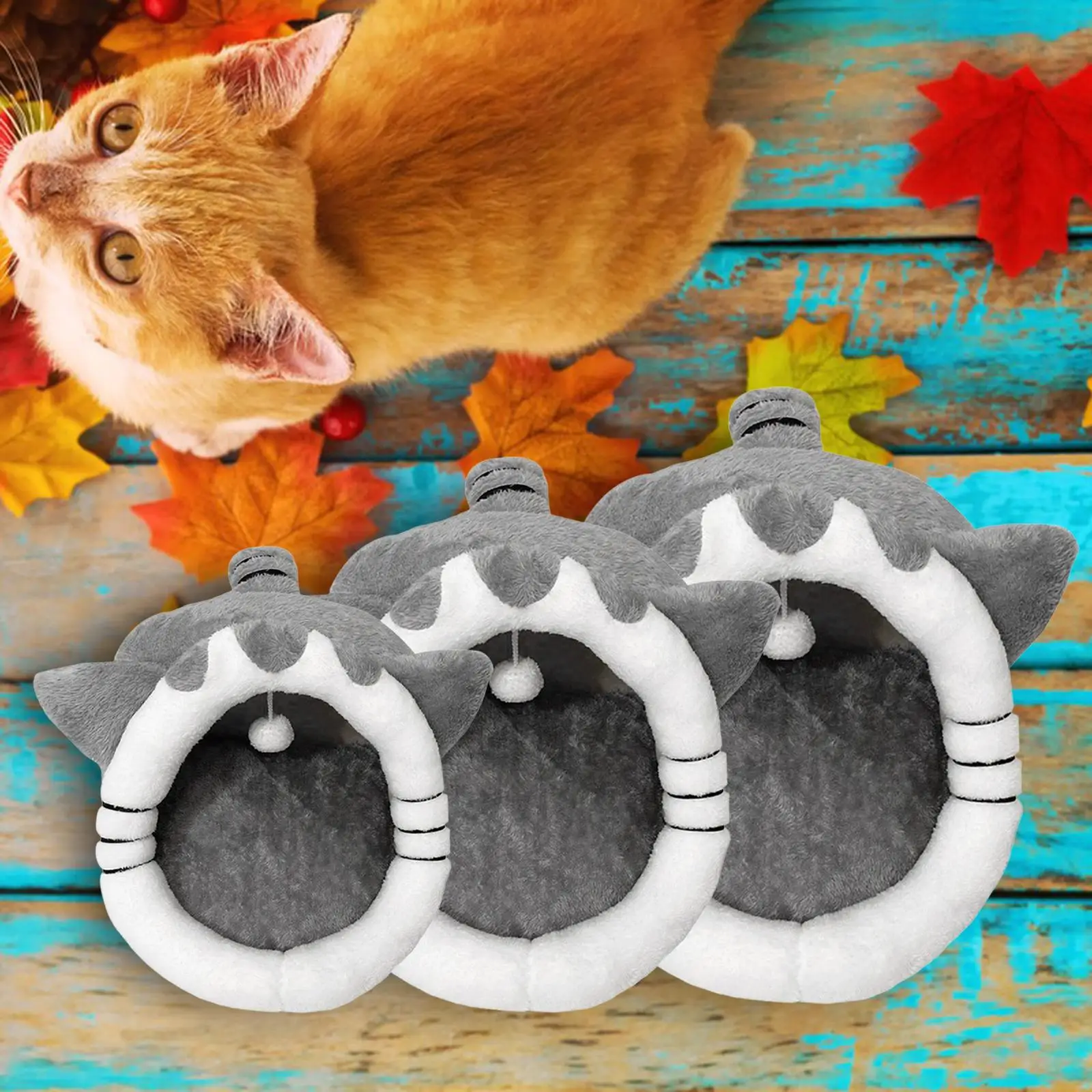 Large Cat Beds with Hanging Toy Anti Slip No Deformation Hideout Basket Warm Soft Washable Pet House Nest for Indoor Cats Kitten