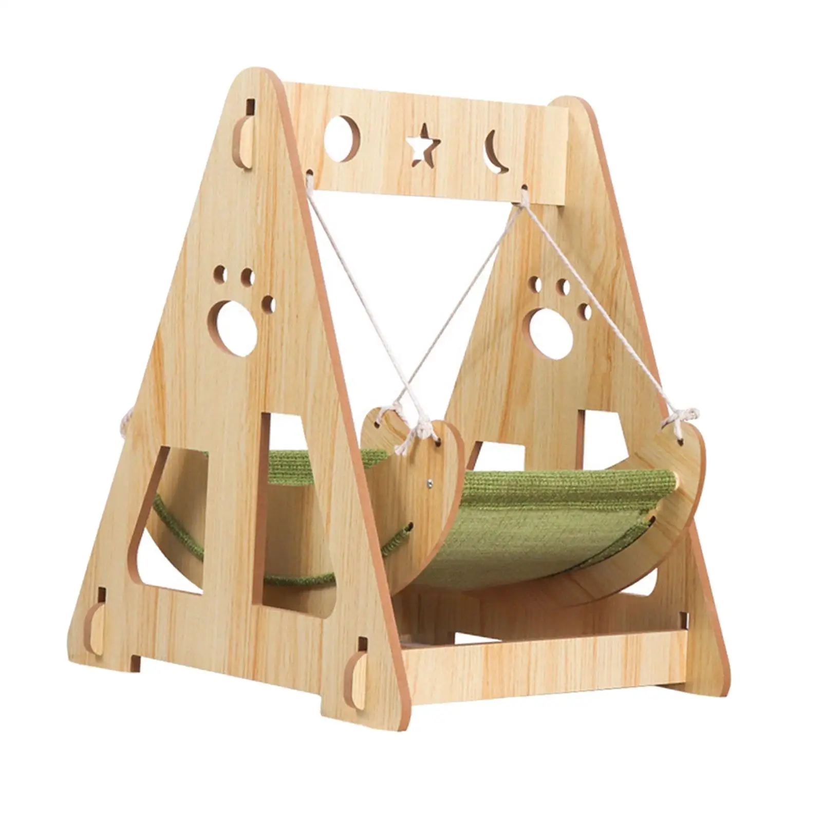 Cat Hammock Durable Frame Elevated Pet Bed Easy to Assemble Pet Hanging Swing Wood Lounger Swing Chair for Small Medium Cats