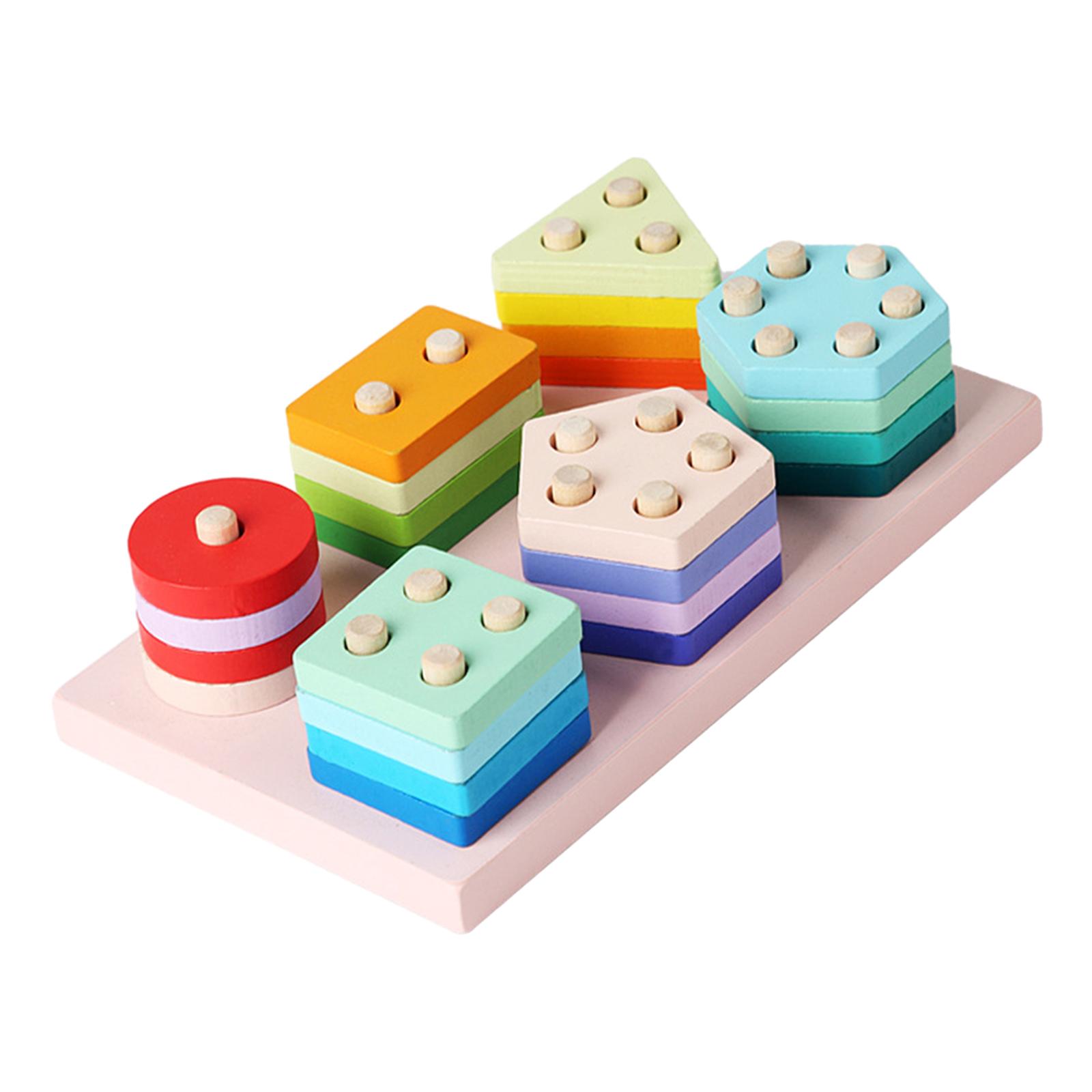 Wooden Sorting Matching Puzzle Bright Color Educational Toy Hand Eye Coordibation Shape Color Recognition for Kids Boys Girls