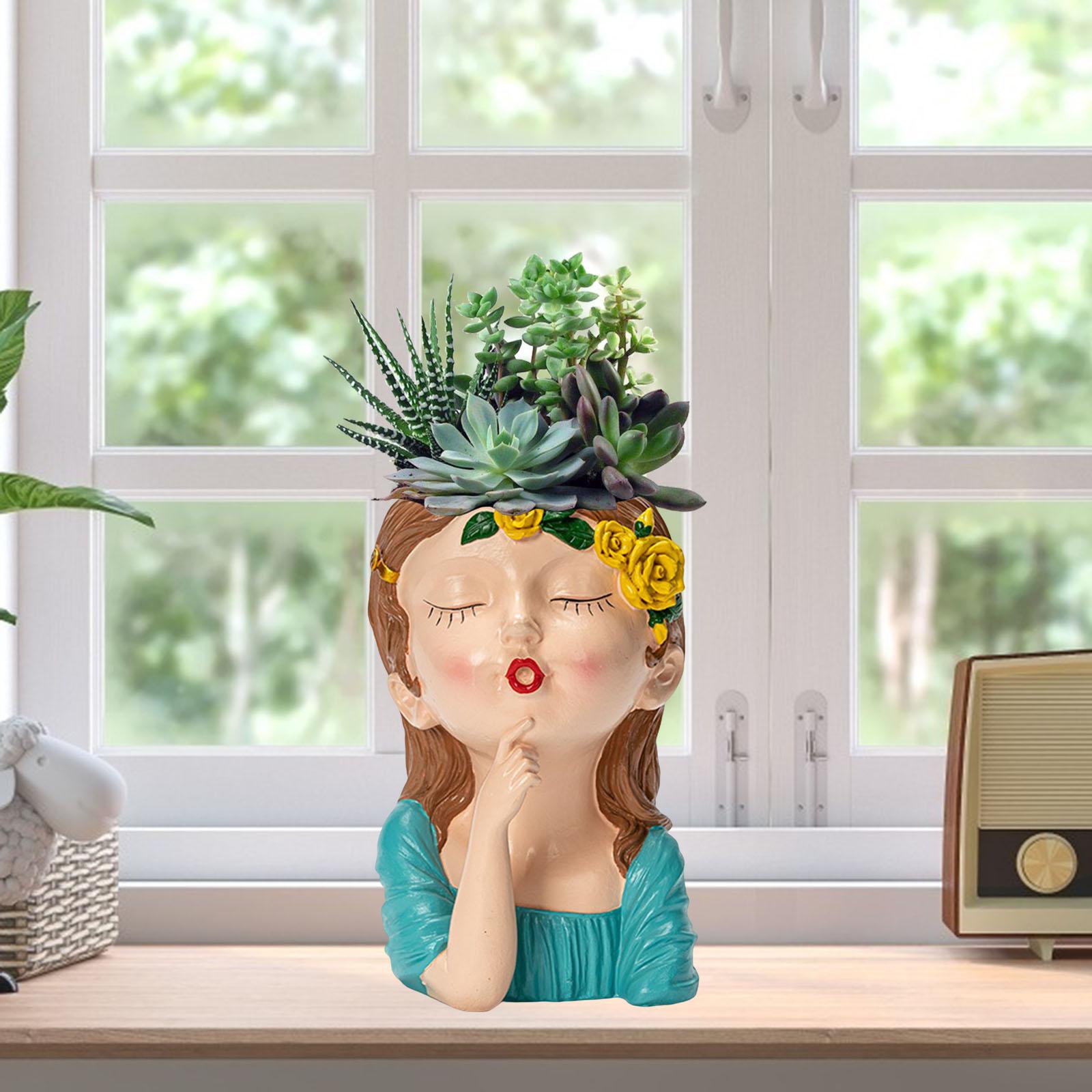 Creative Human Head Sculpture Vase Succulent Pot Sculpture Unique Bust Vase Plant Pot Fresh Portrait for Home Decoration Garden