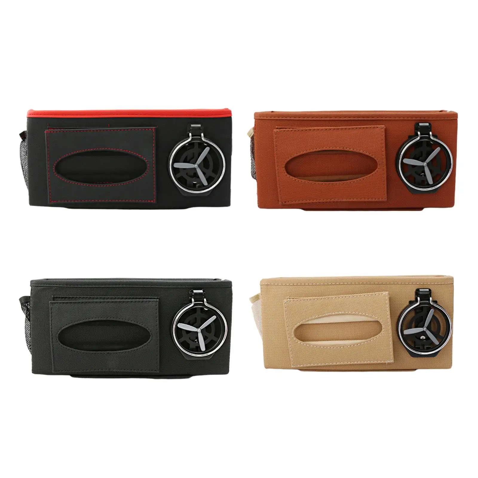 Car Leather Seat Back Organizer with Cup Holder for Phone Tissue Small Items