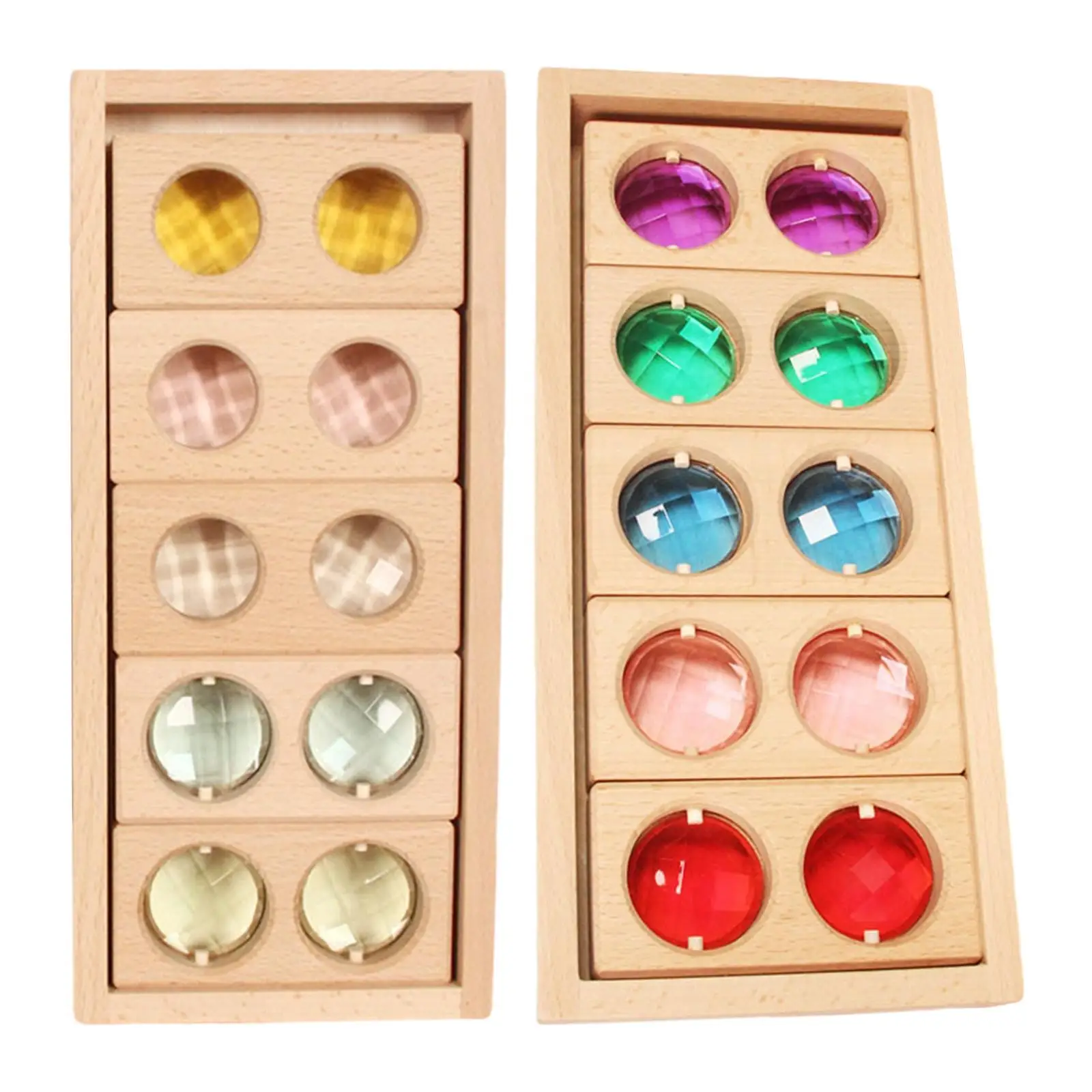 Wooden Toy Translucent Construction Geometric Rainbow GEM Blocks Stacking Blocks Toys for Developing Color Perception Baby Kids