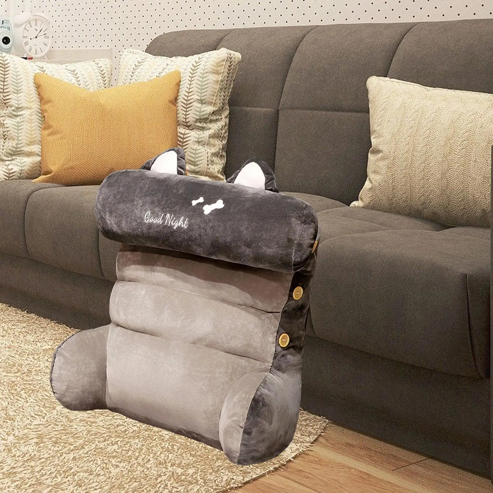 Plush Backrest Pillow waist Support Cushion with Arms and Pockets Chair Cushion for Computer Chair Bedroom Sofa