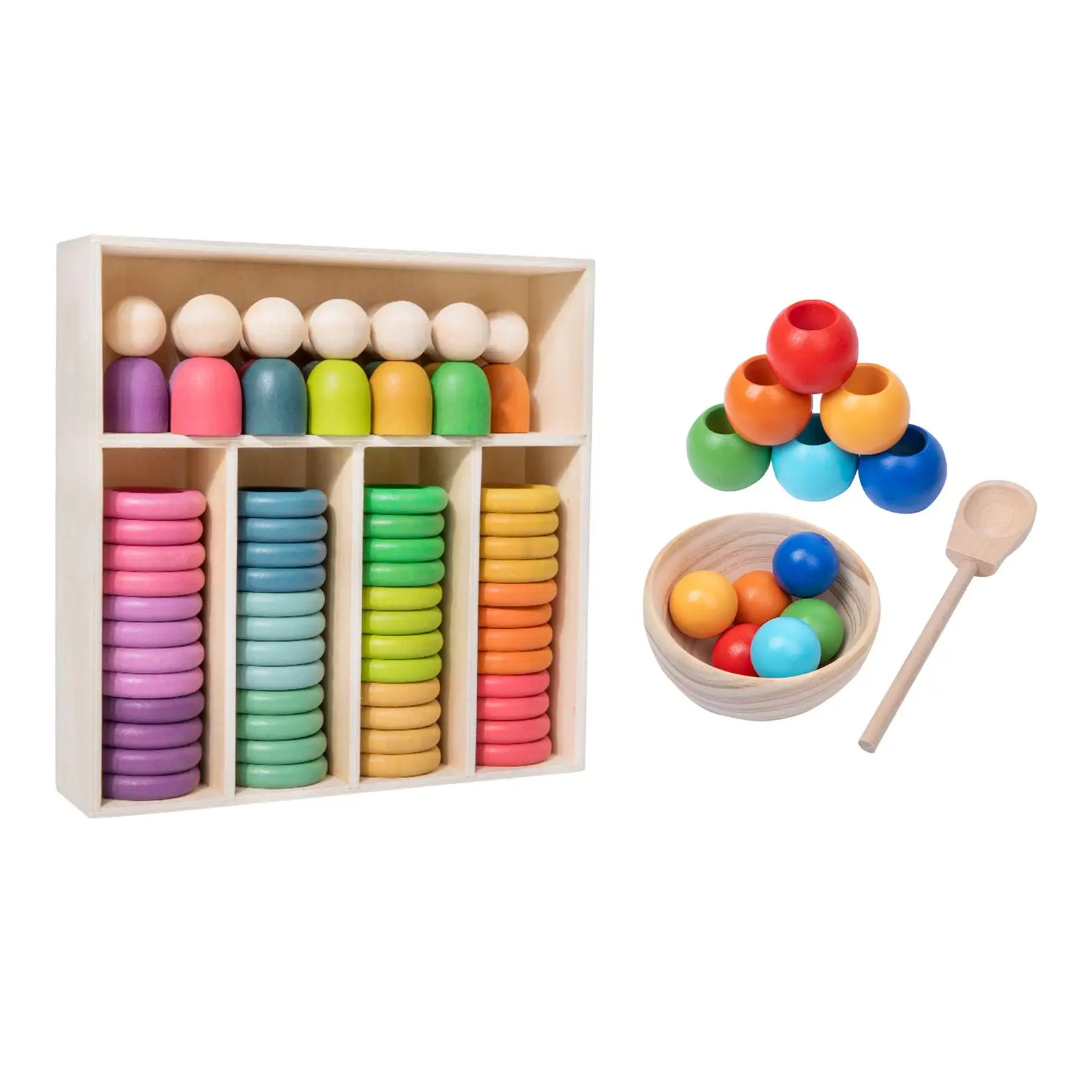 Wooden Rainbow Stacking Sorting Toys Montessori Toys Stacking and Building Toy for Kids Preschool Toy Learning Activity