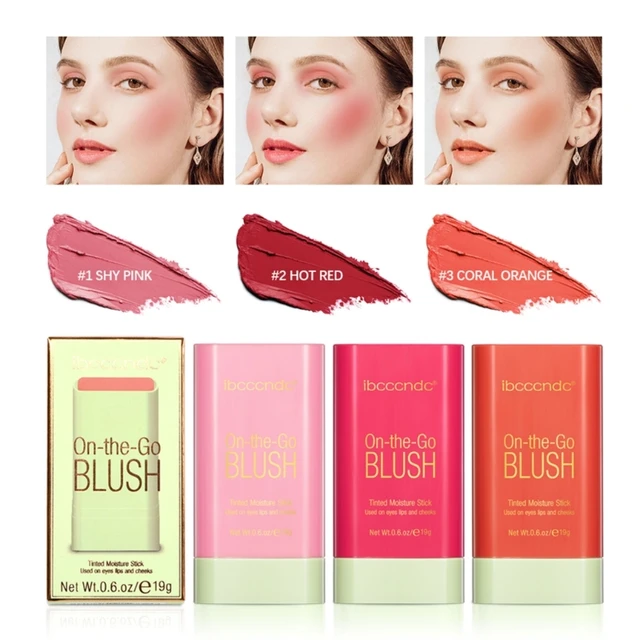 Blush Stick 2-in-1 Cheek and Lip Tint Soft Cream On-the-Go Blush Stick  Blendable for Cheek Makeup，Blush Stick for Cheeks and Lips (Hot Red)