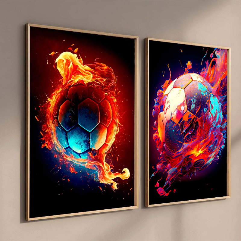 Description Picture 3 of itemColorful Sport Soccer Canvas Painting Football Posters Prints Boy Fans Wall Art Picture for Living Room Kids Room Club Decor