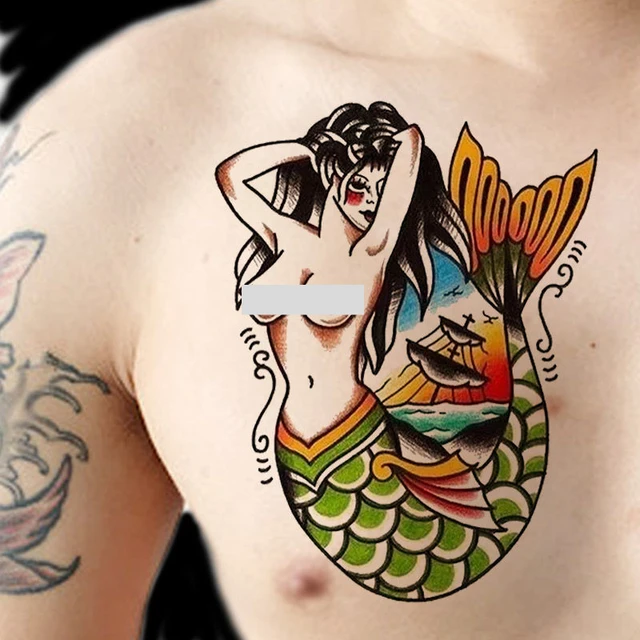 Bt04 1 Piece Under Breast Side Boob Temporary Tattoo With Sea Wave,  Mermaid, Moutain And Jellyfish Pattern - Temporary Tattoos - AliExpress