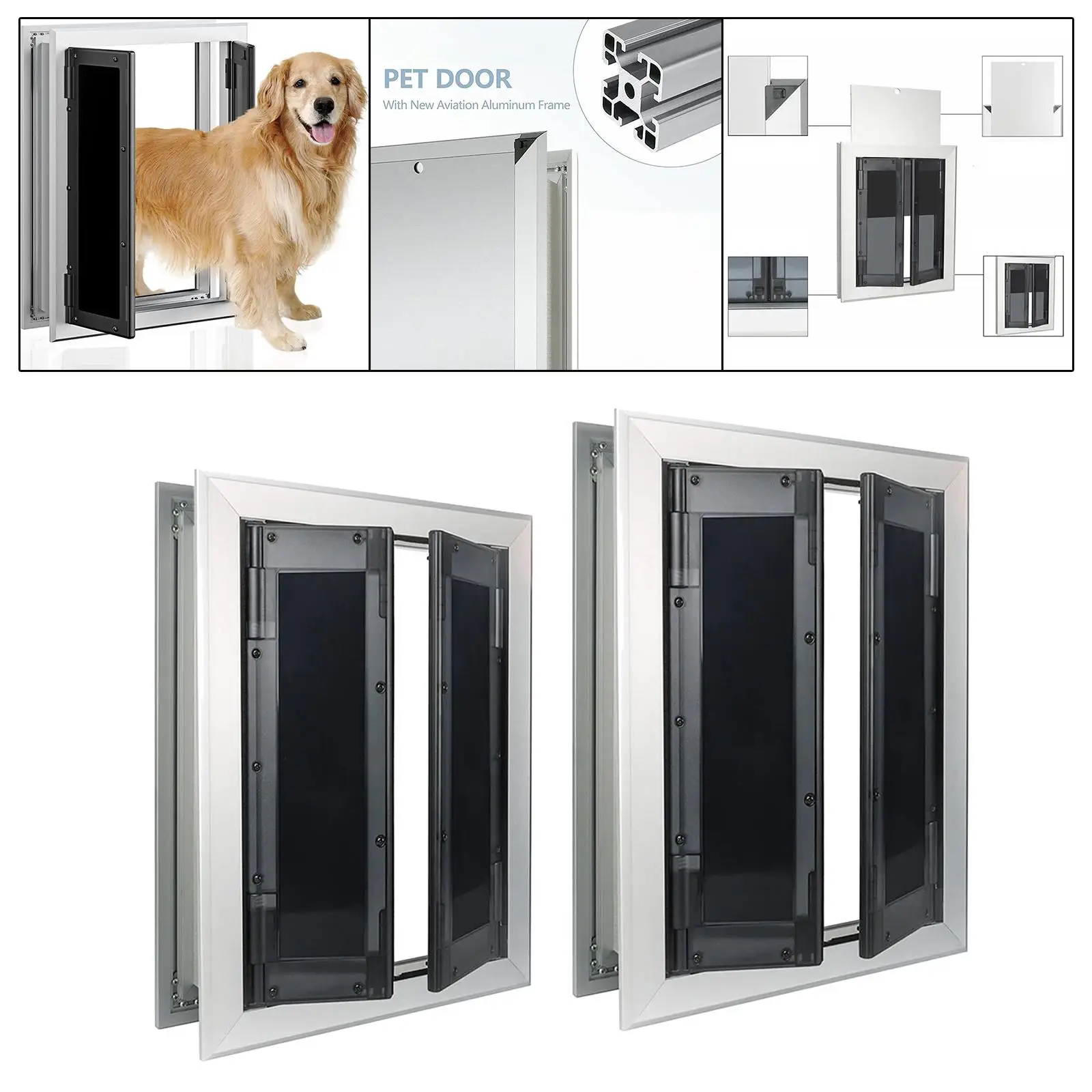 Dogs Door with with Magnets Double Flaps Pet Door Inner Frame Heavy Duty Doors Energy Efficient for Indoor Interior Door Wall