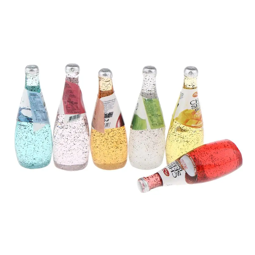 6 PCS Dollhouse Miniature Food Drink Cocktail Bottles 1:12 Scale Dolls House Tableware, Kitchen Accessories