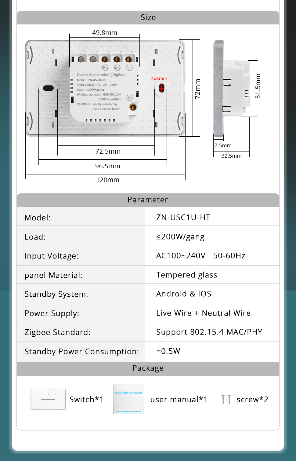 Zigbee US Curtain Switch Percentage Control 4 Wire Roller Shade Motor Work with