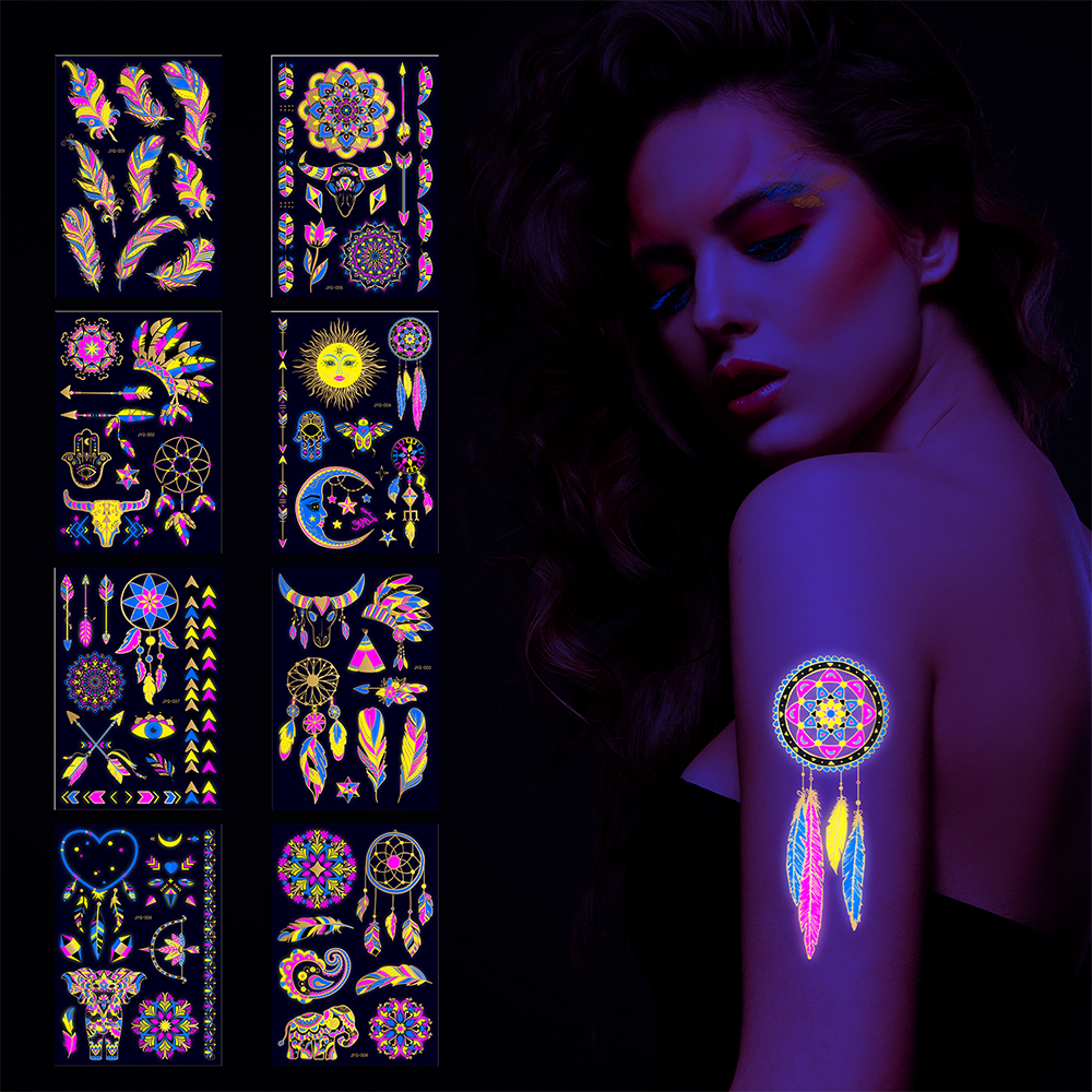 Best of Halloween Fluorescent Face Tattoo Sticker Bronzing Temporary Tattoo Glow In The Dark Face Sticker For Festival Party Makeup Reviews & Tips