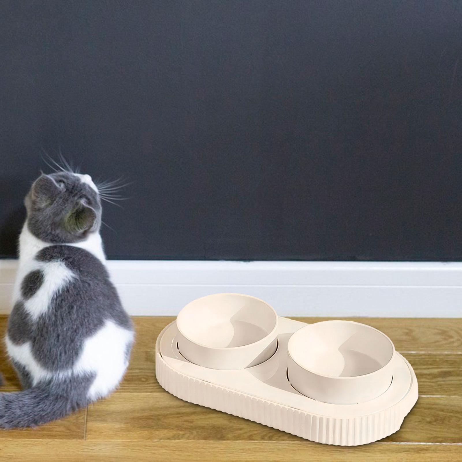 Double Pet Food Bowl Ceramic Detachable Raised Cat Bowls for Food and Water