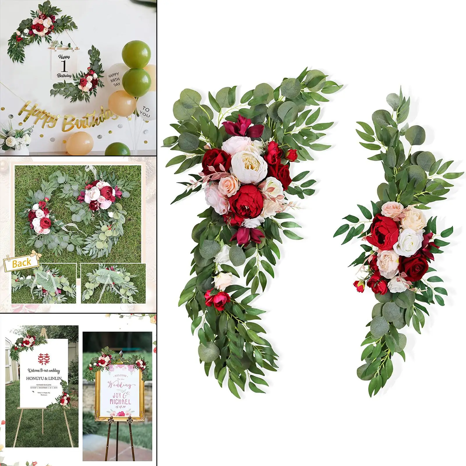 2 Pieces Wedding Arch Flowers, Hanging Floral Swag Garland Arch Flowers Artificial Floral for Reception Window Sign Decoration